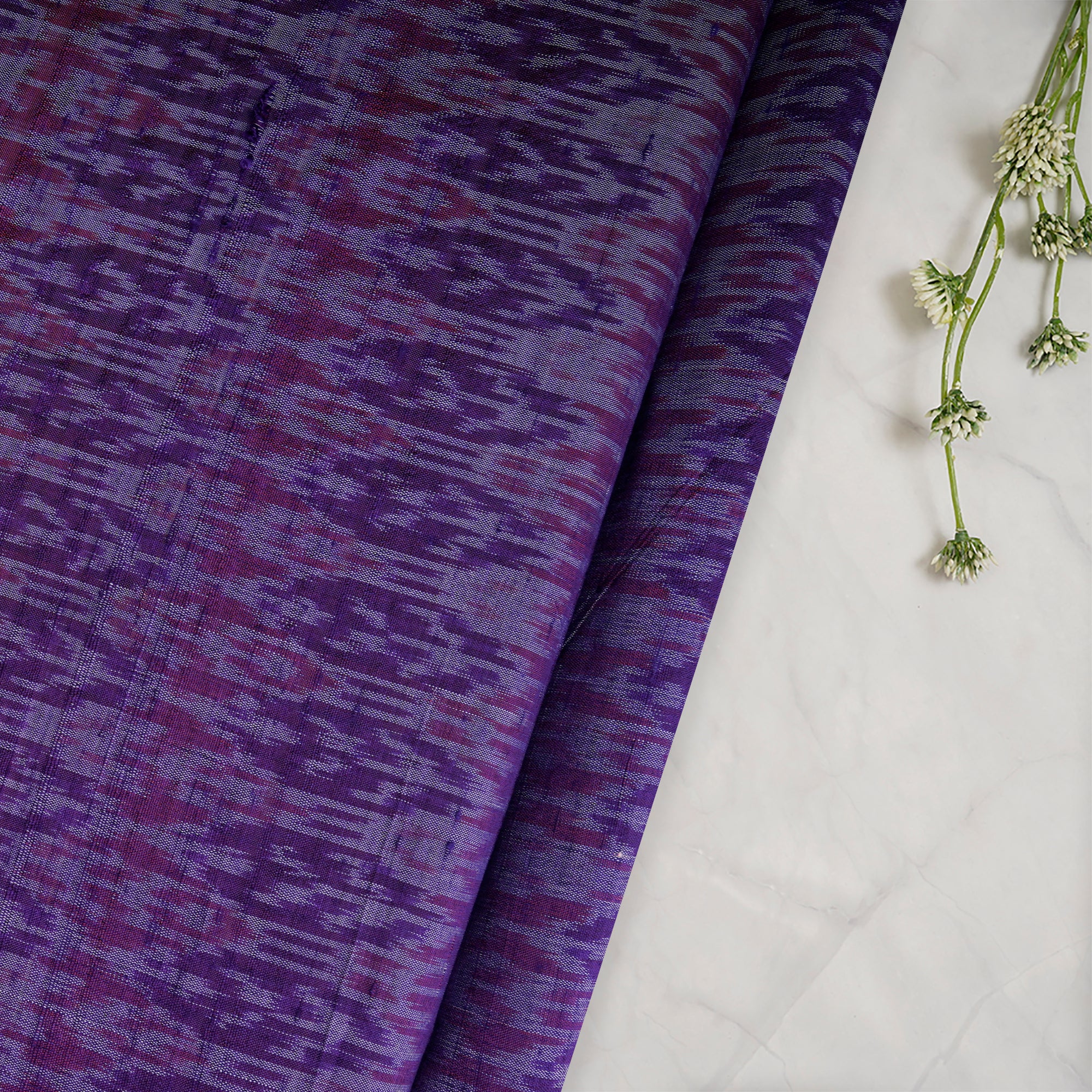 Purple Handwoven Pure Dupion Silk Ikat Fabric