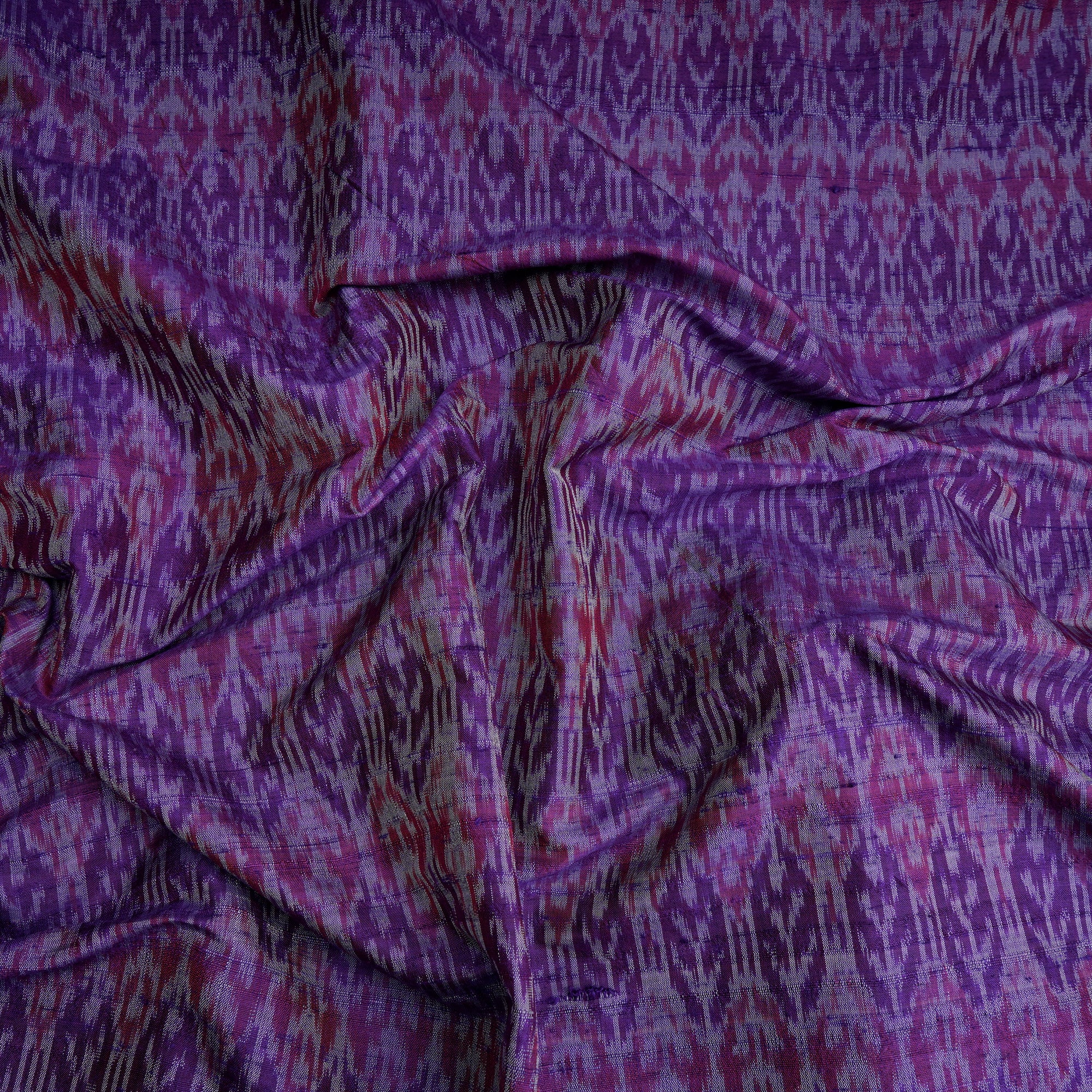 Purple Handwoven Pure Dupion Silk Ikat Fabric