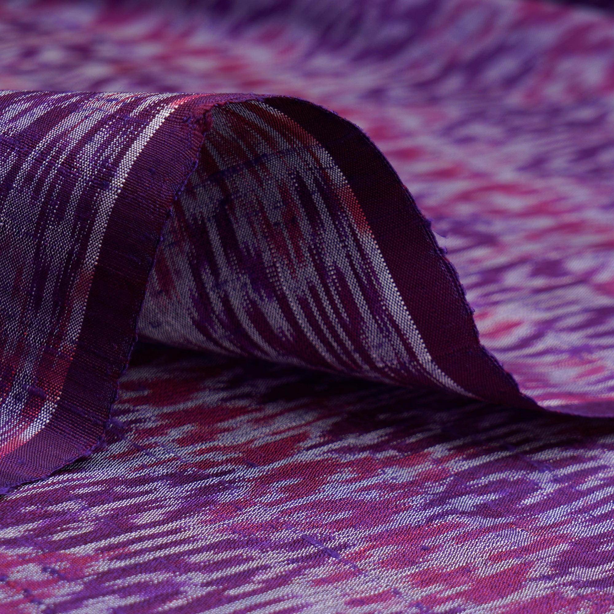 Purple Handwoven Pure Dupion Silk Ikat Fabric