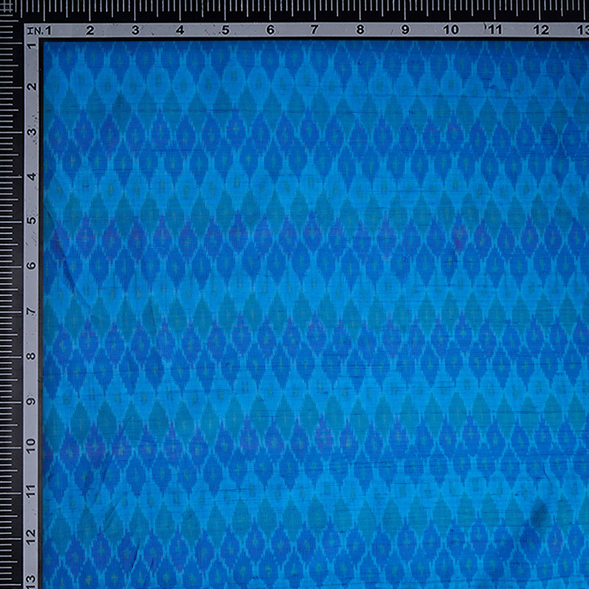 Light Blue Handwoven Pure Dupion Silk Ikat Fabric