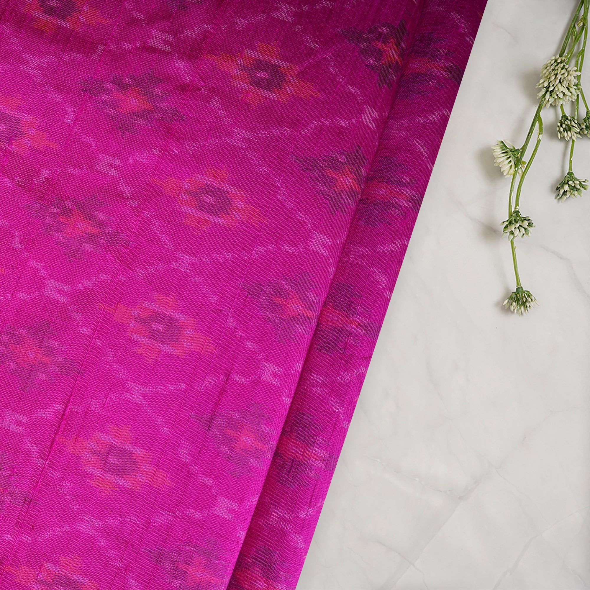 Light Pink Handwoven Pure Dupion Silk Ikat Fabric