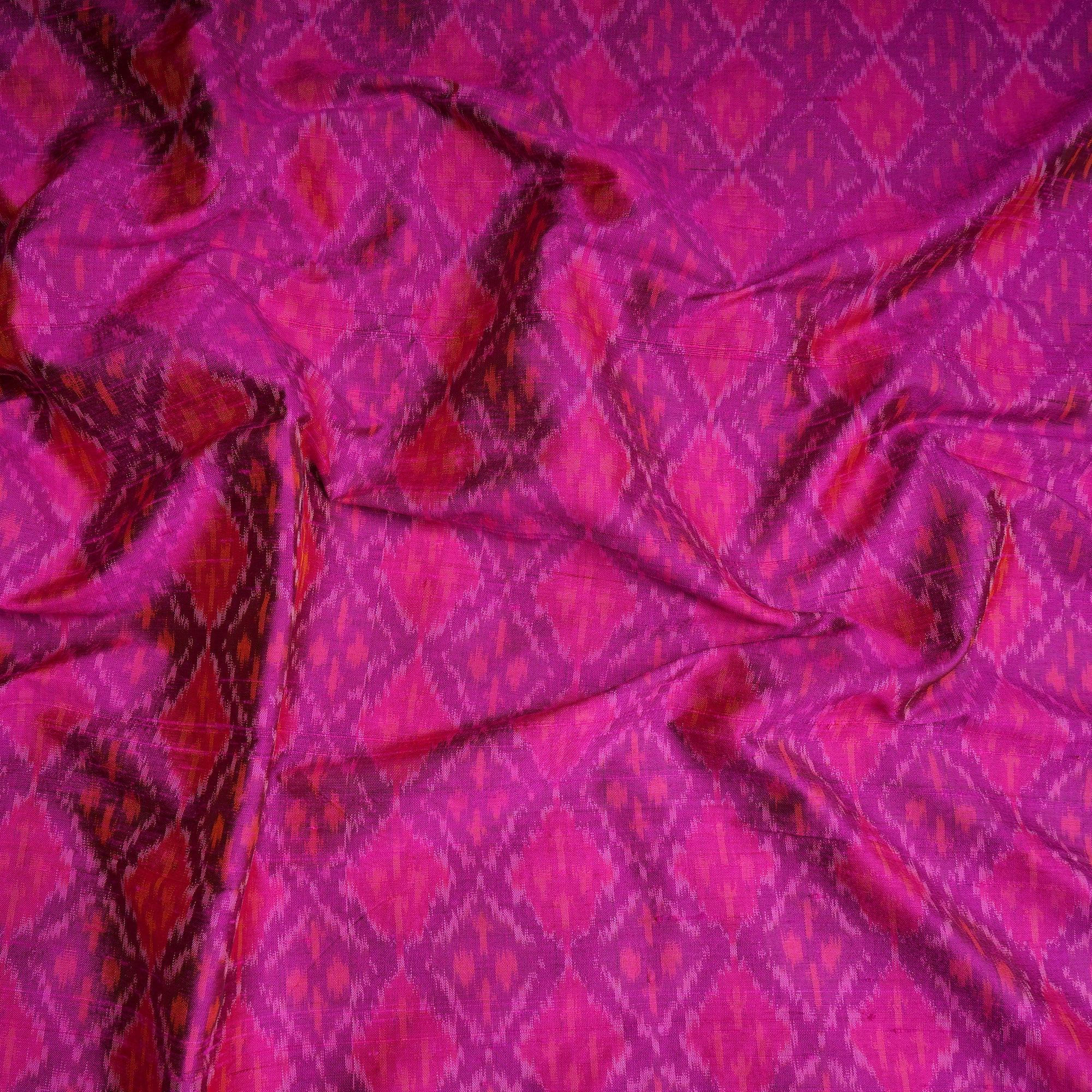 Pink Handwoven Pure Dupion Silk Ikat Fabric