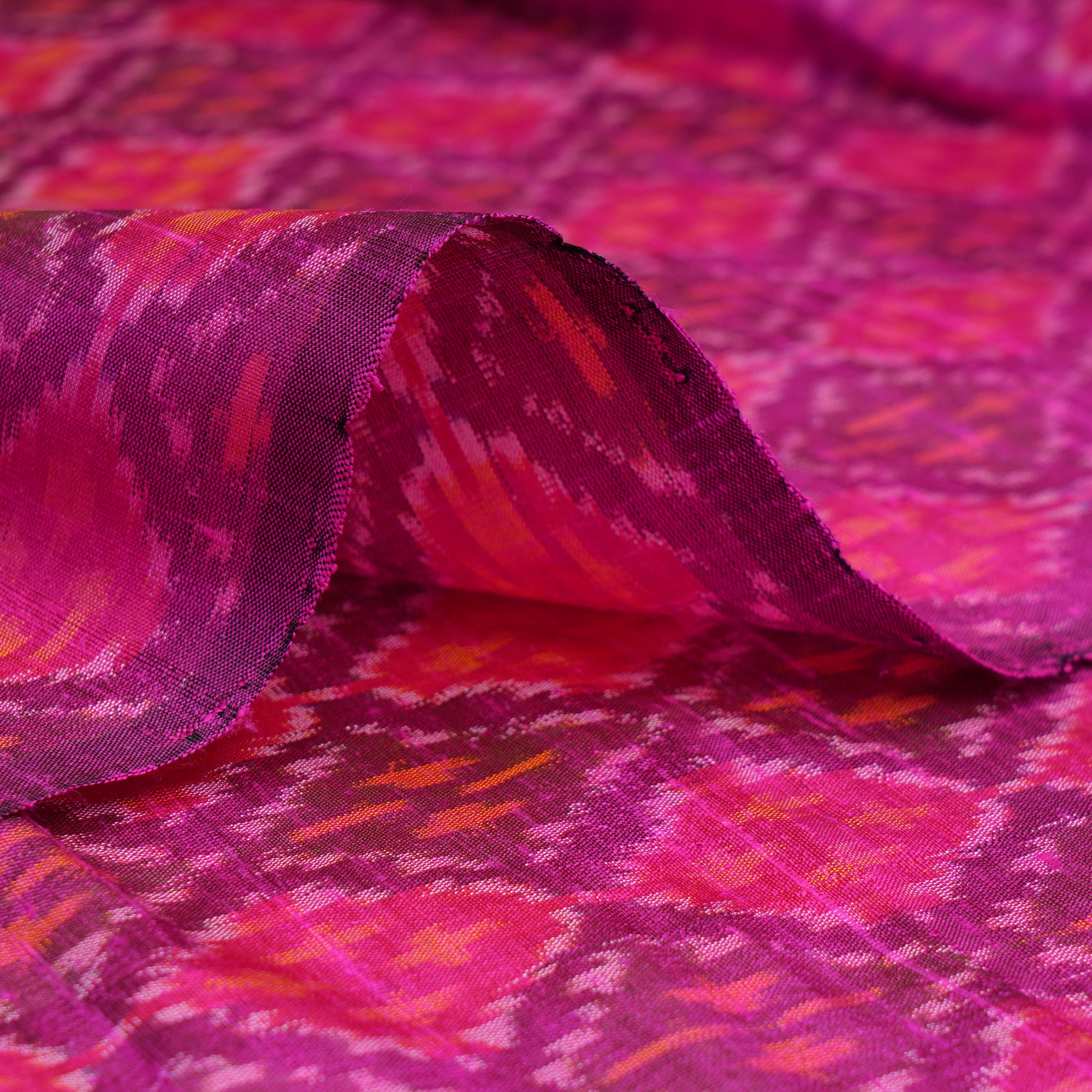 Pink Handwoven Pure Dupion Silk Ikat Fabric