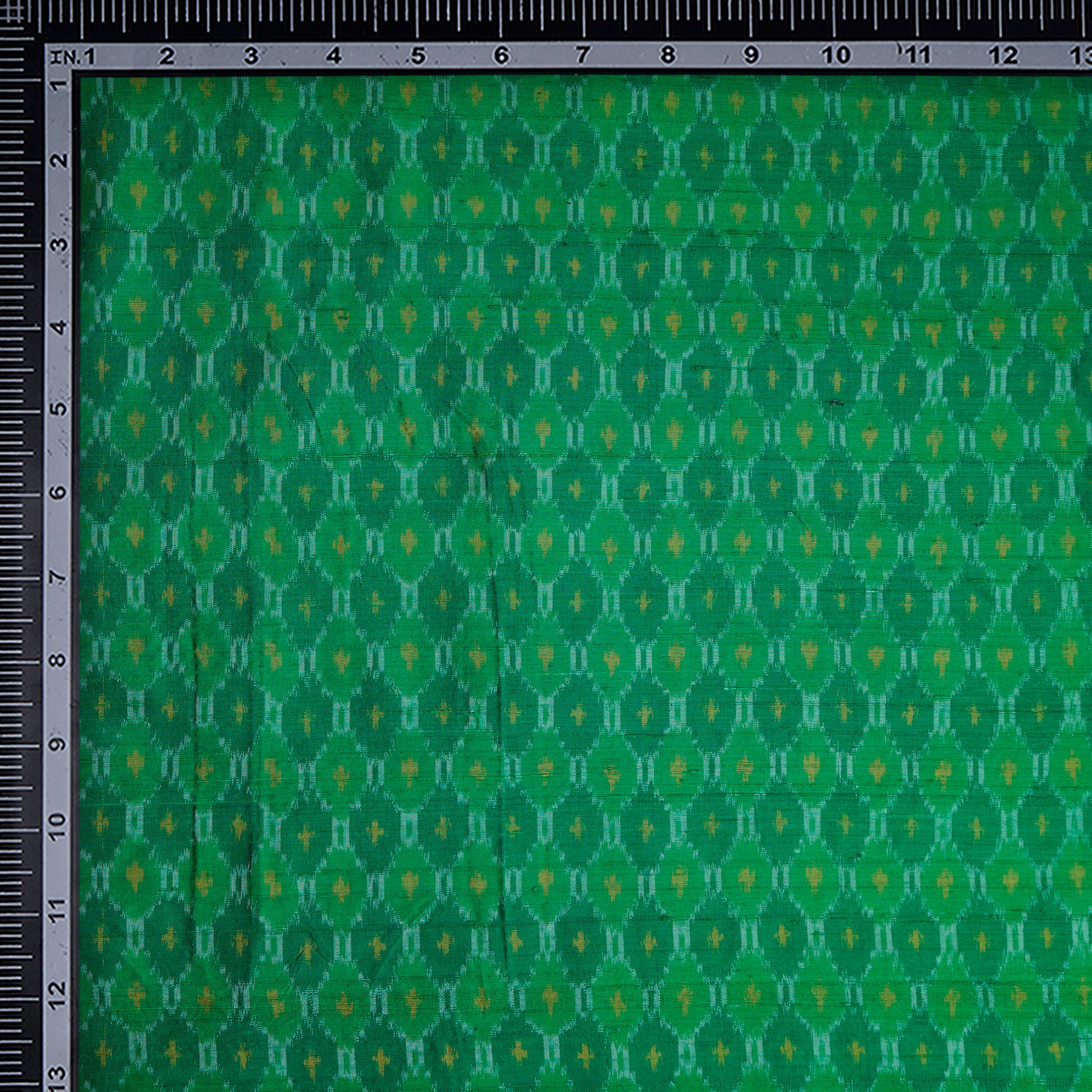 Green Handwoven Pure Dupion Silk Ikat Fabric