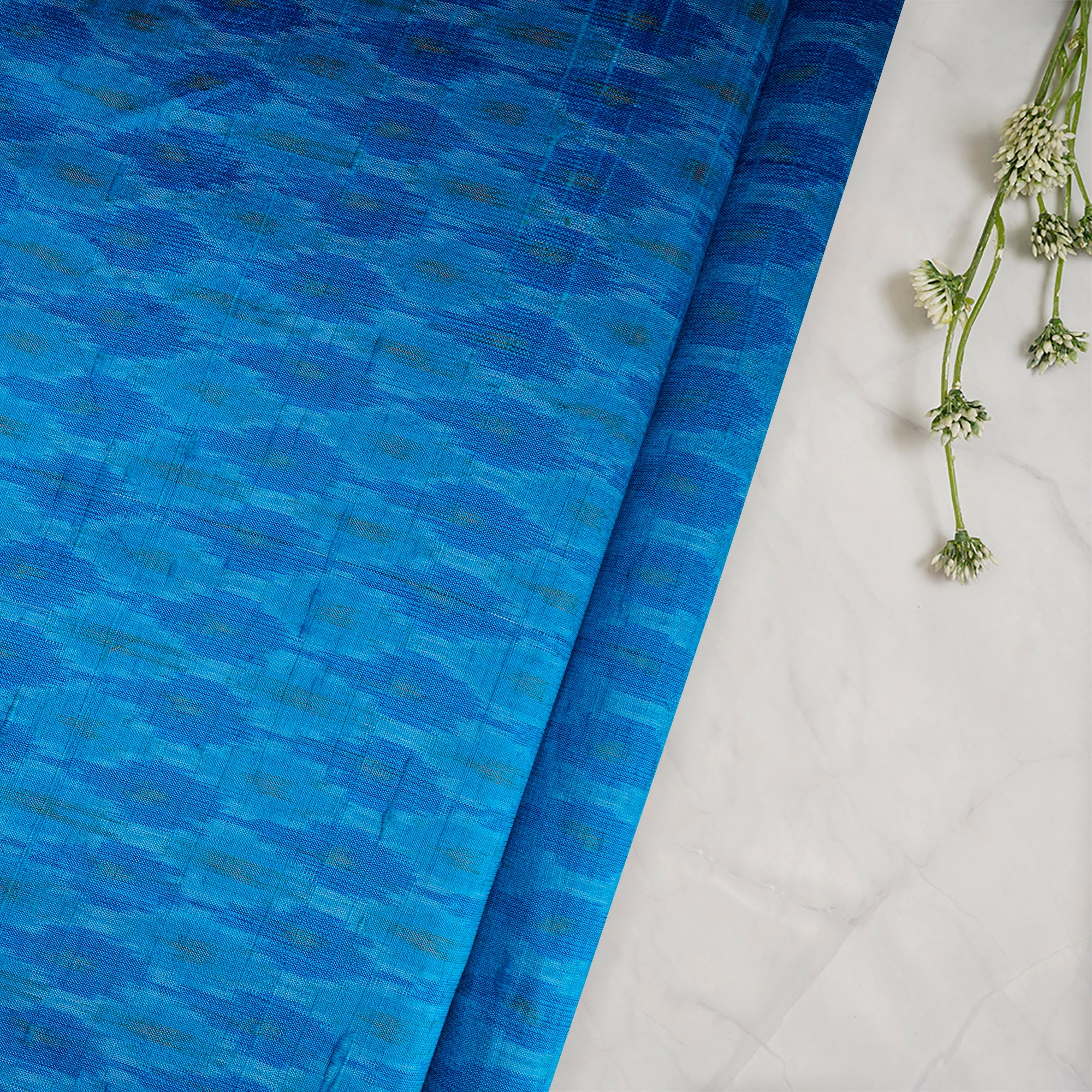 BlueHandwoven Pure Dupion Silk Ikat Fabric