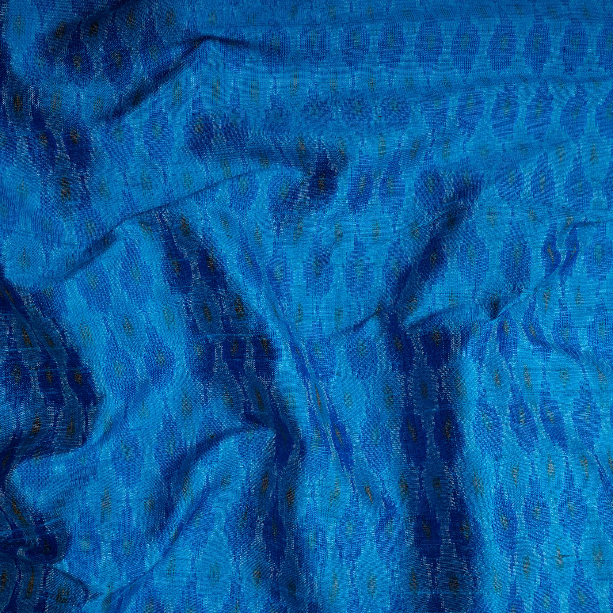 BlueHandwoven Pure Dupion Silk Ikat Fabric