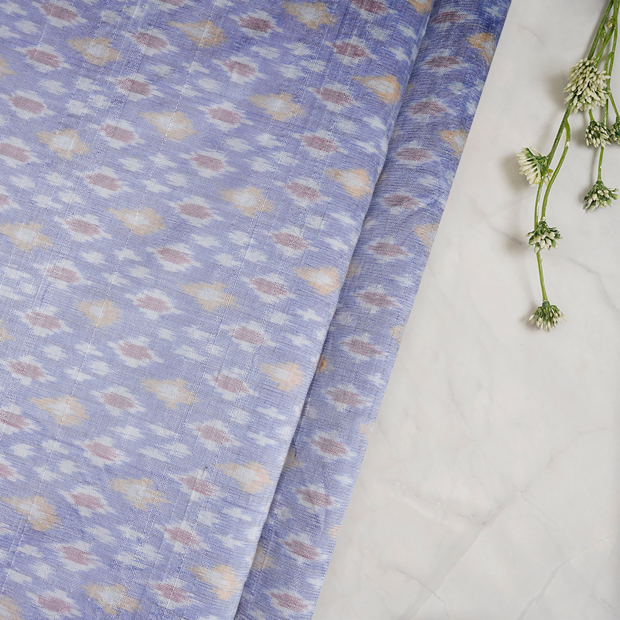 Voilet-White Handwoven Pure Dupion Silk Ikat Fabric