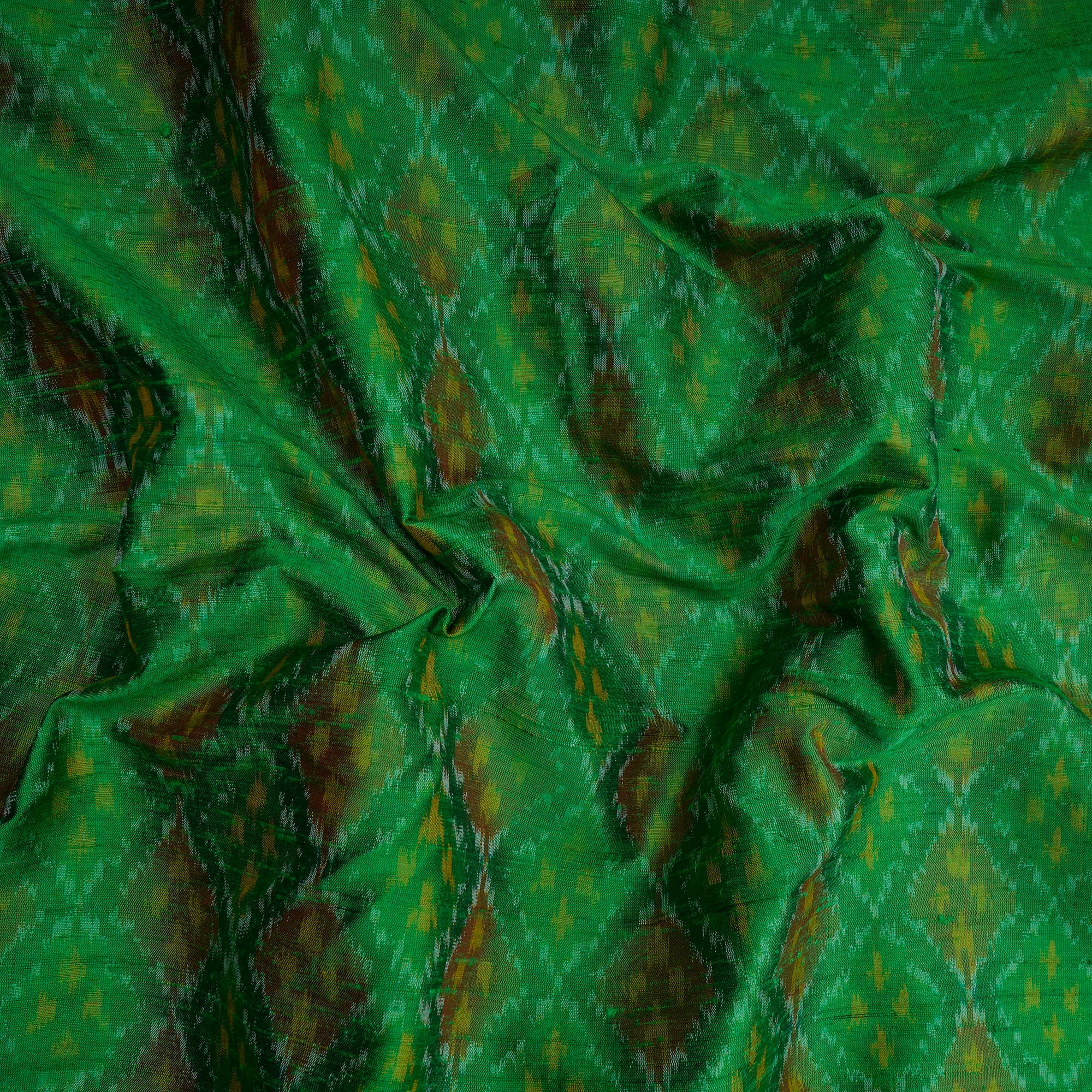 Rolling Hills Handwoven Pure Dupion Silk Ikat Fabric