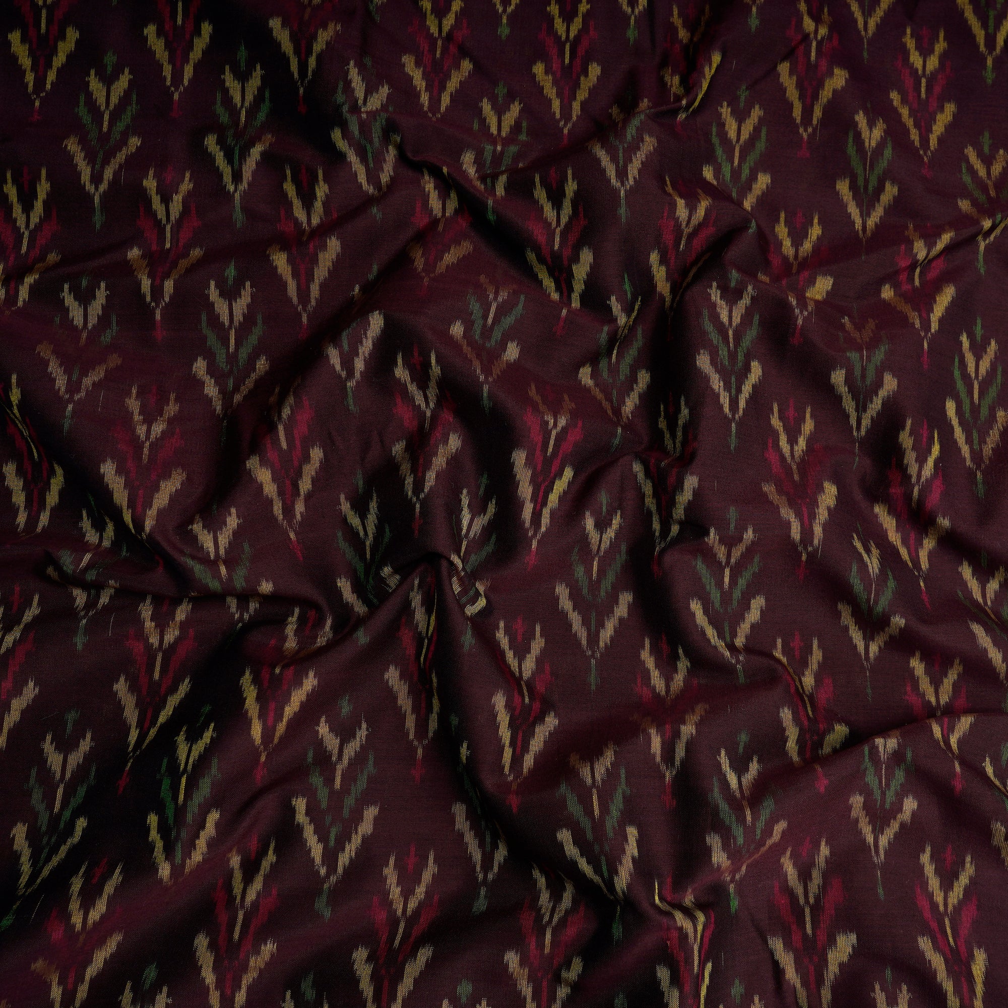 Dark Brown Handwoven Pure Silk-Cotton (Sico) Ikat Fabric