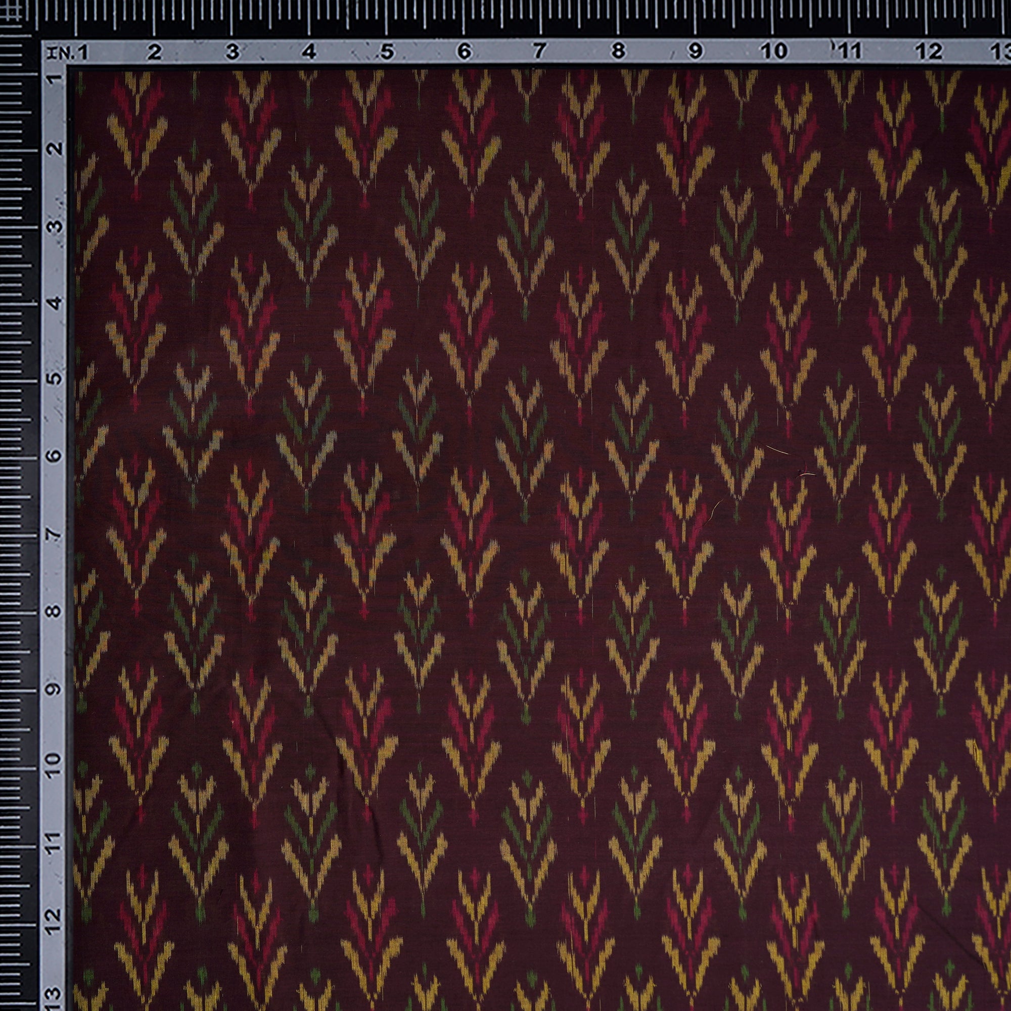 Dark Brown Handwoven Pure Silk-Cotton (Sico) Ikat Fabric