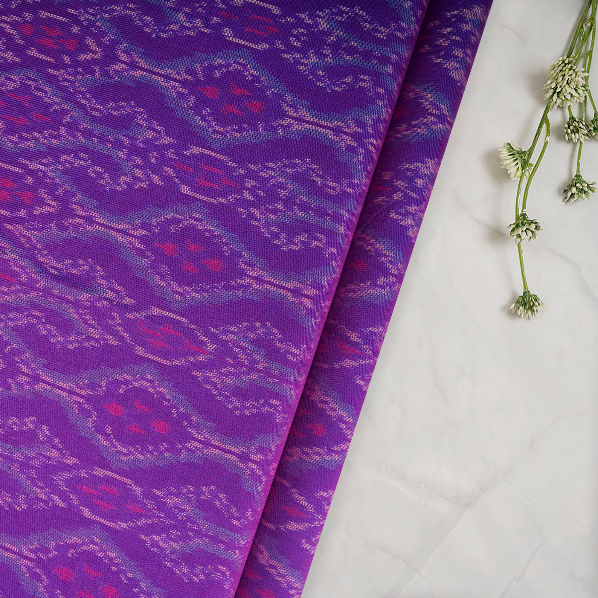 Puple Handwoven Pure Silk-Cotton (Sico) Ikat Fabric