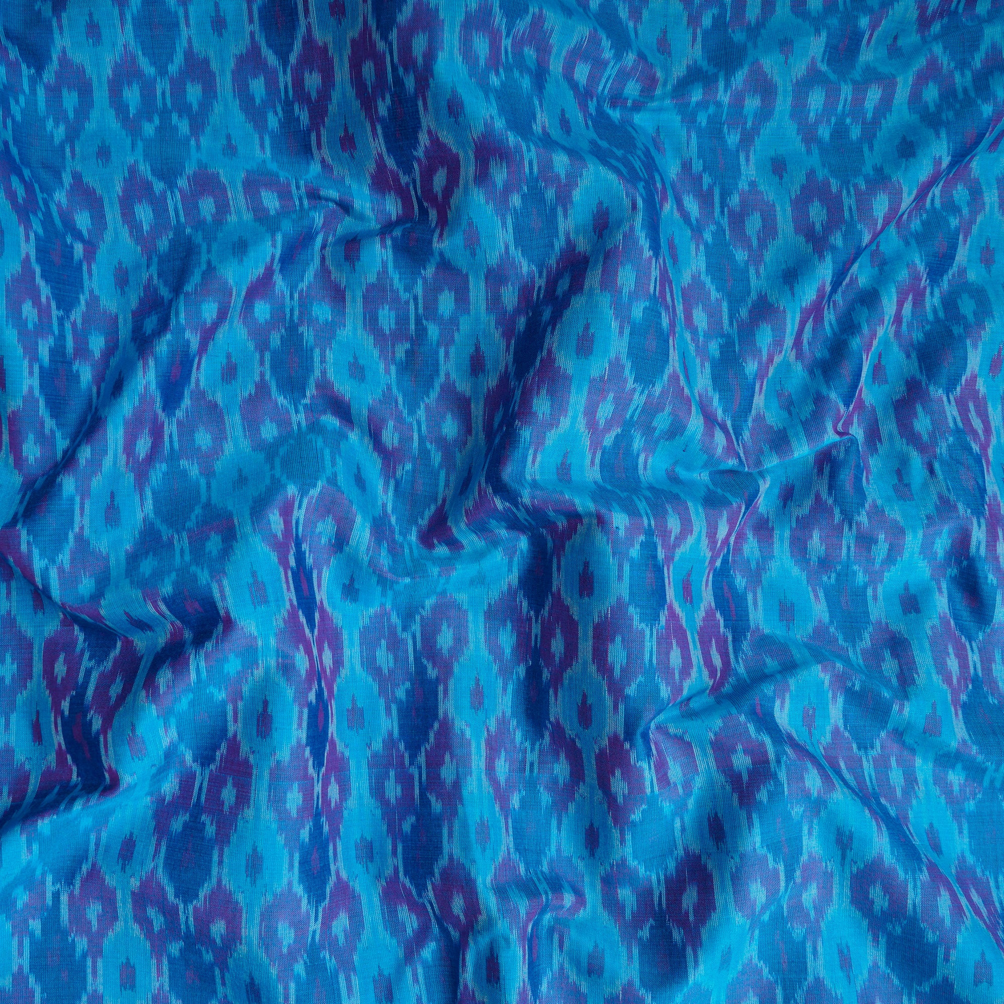 Cyan Blue Handwoven Pure Silk-Cotton (Sico) Ikat Fabric