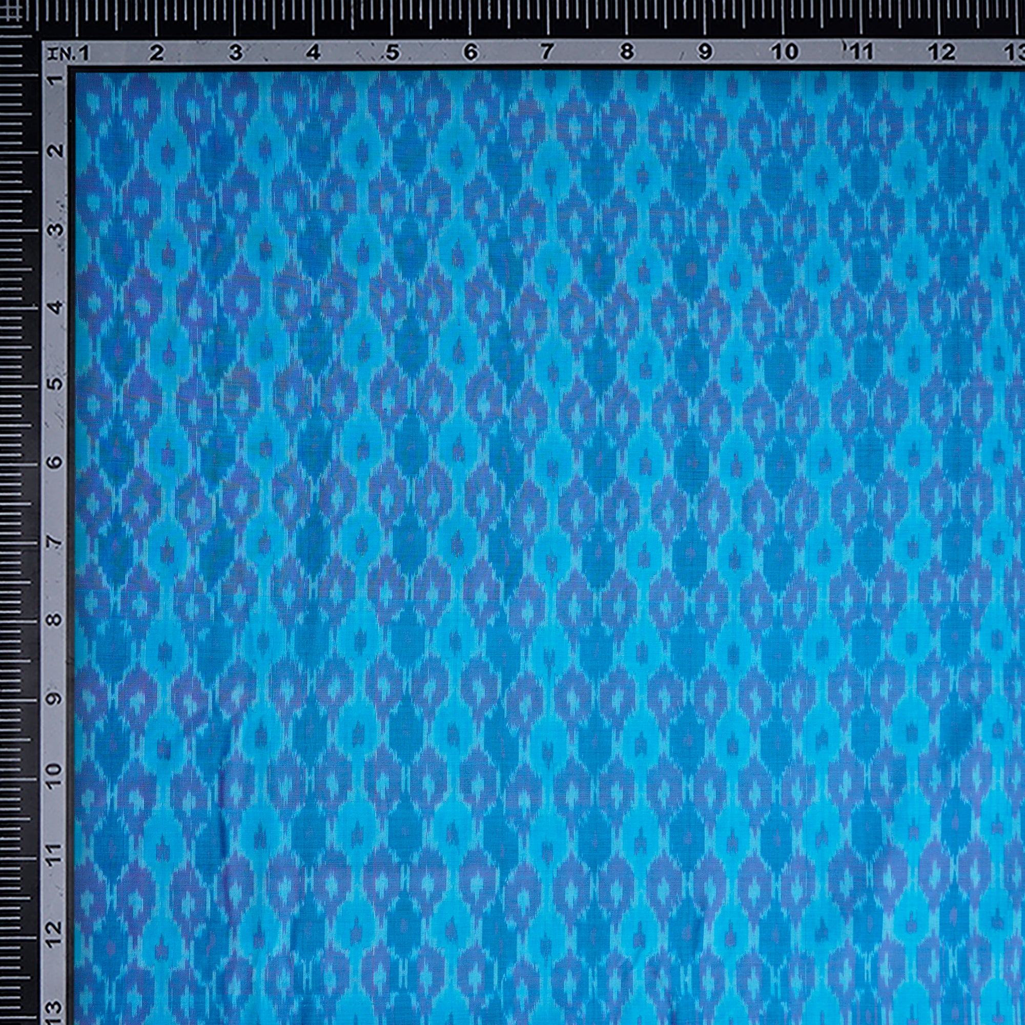 Cyan Blue Handwoven Pure Silk-Cotton (Sico) Ikat Fabric