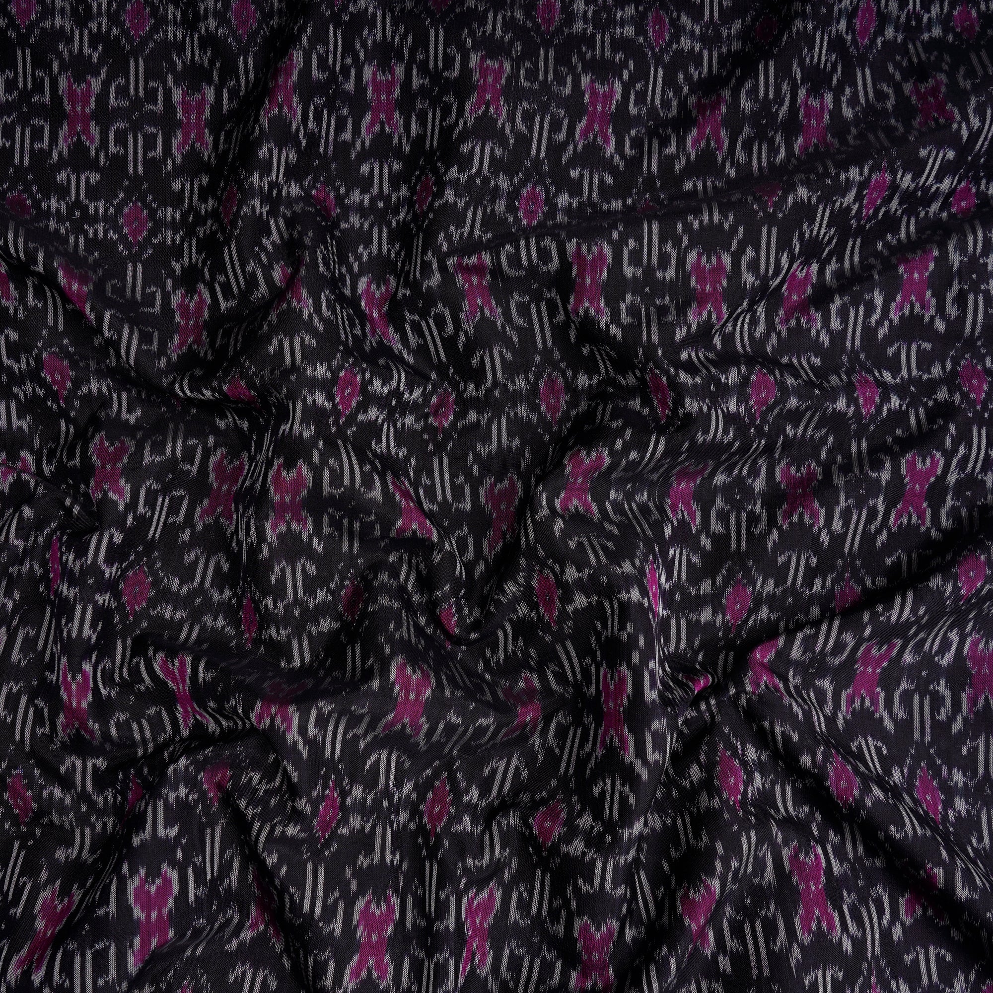 Black Handwoven Pure Silk-Cotton (Sico) Ikat Fabric