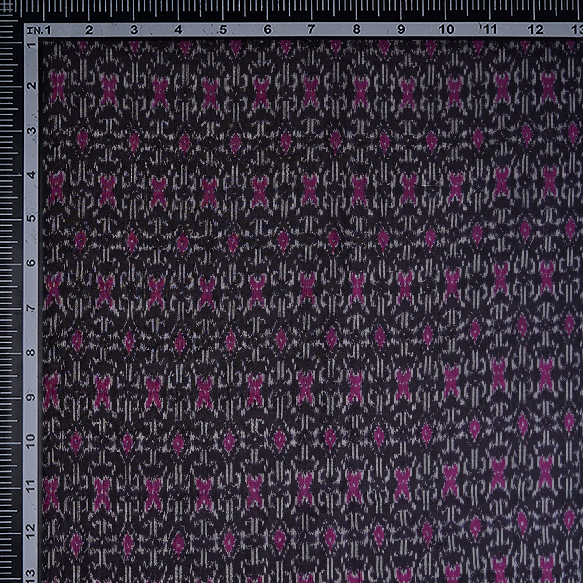 Black Handwoven Pure Silk-Cotton (Sico) Ikat Fabric