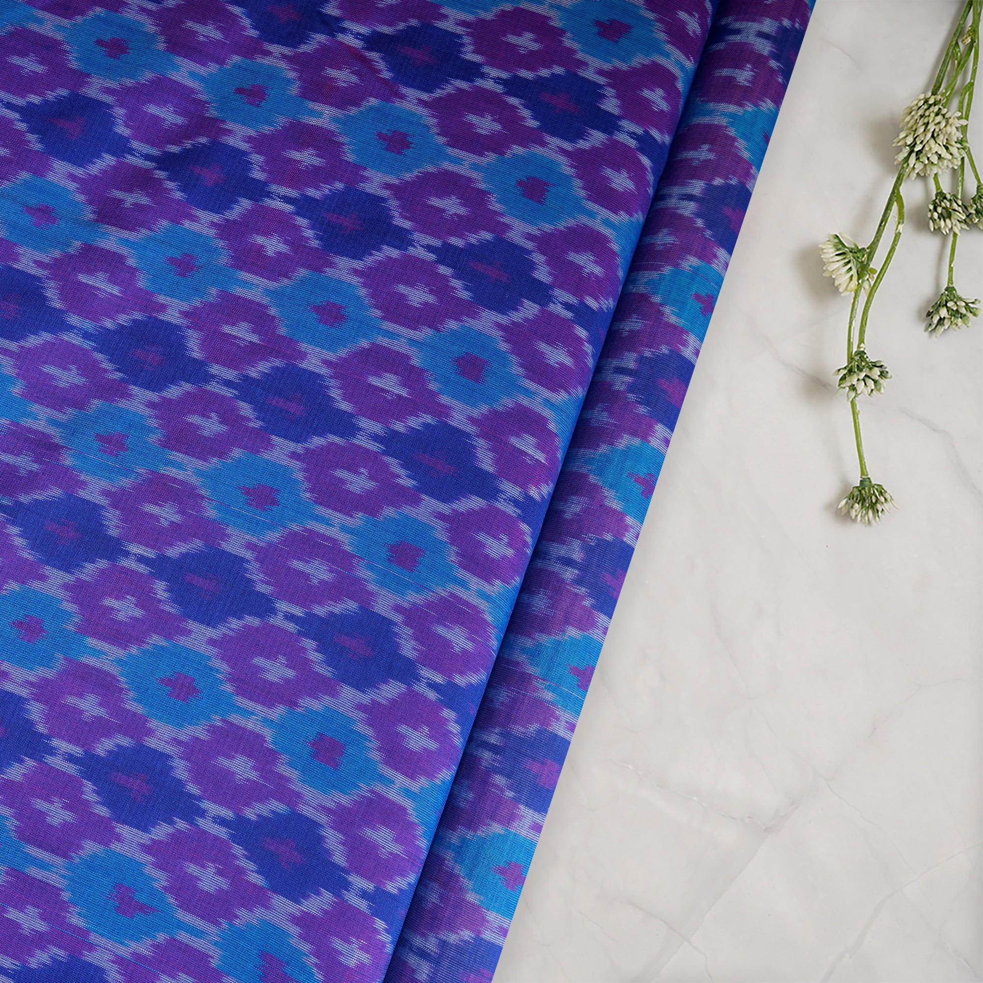 Purple Handwoven Pure Silk-Cotton (Sico) Ikat Fabric