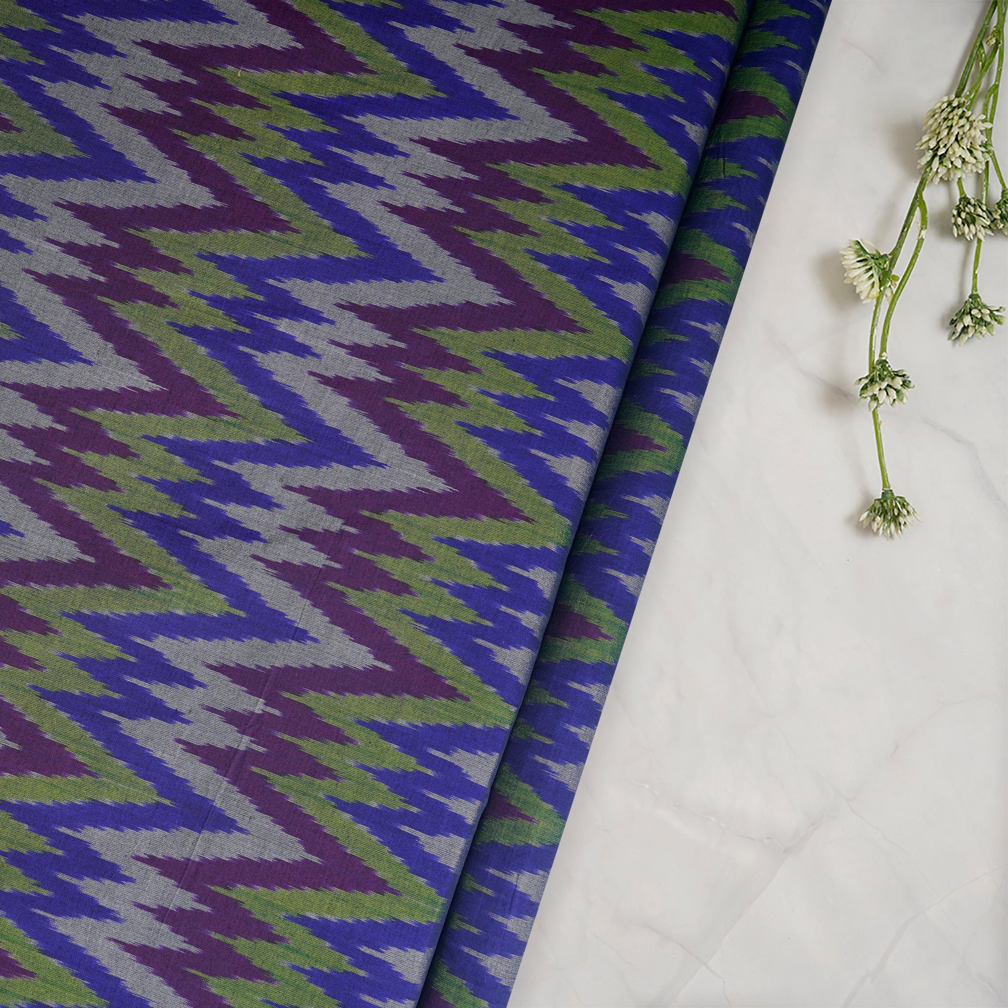 Multi Color Handwoven Pure Silk-Cotton (Sico) Ikat Fabric