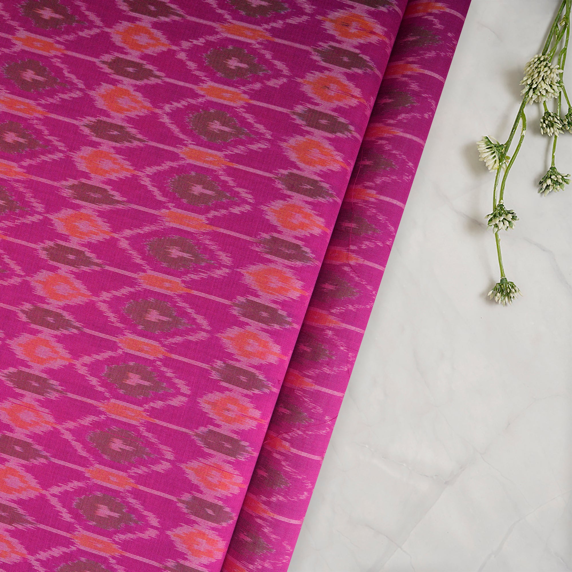 Rani Pink Handwoven Pure Silk-Cotton (Sico) Ikat Fabric