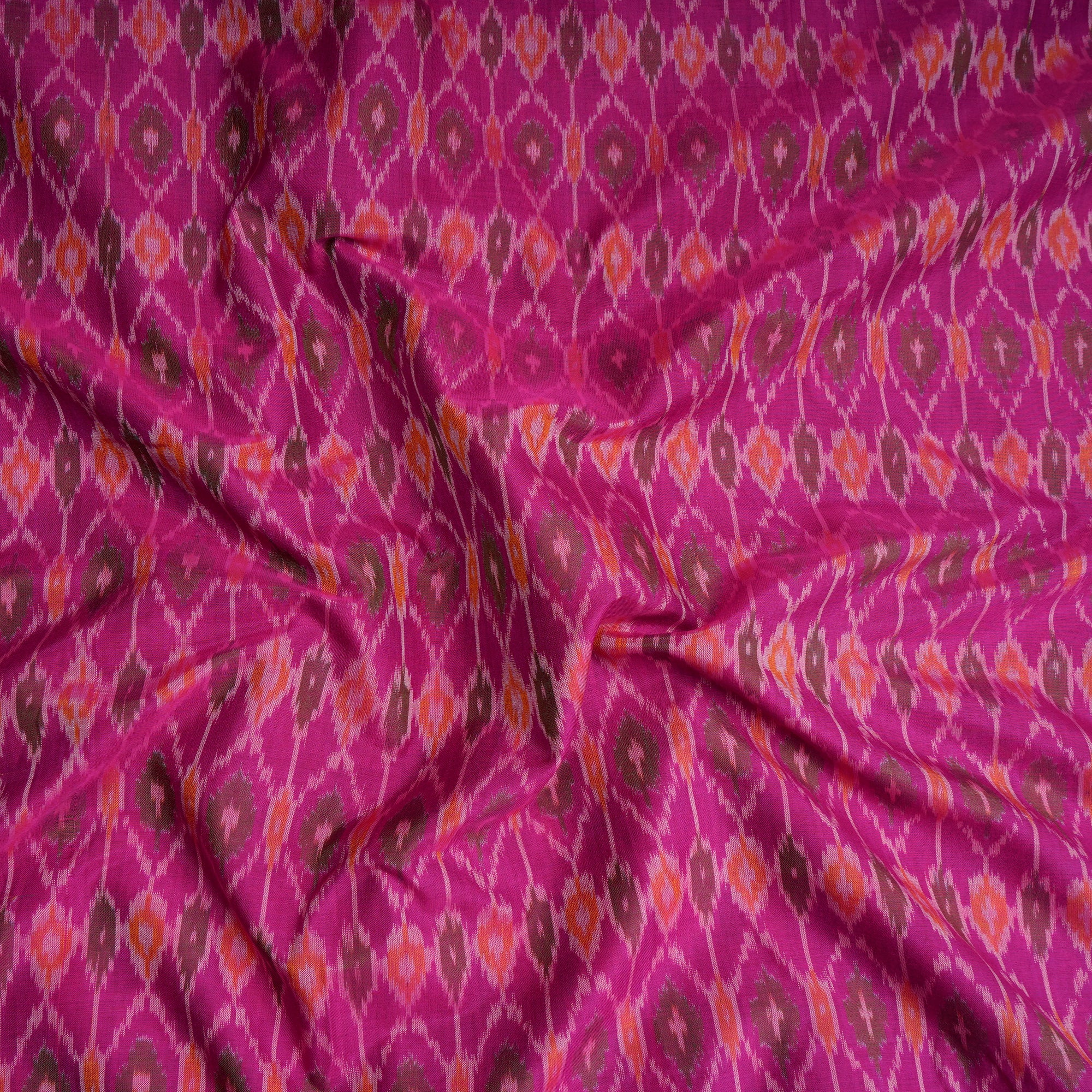 Rani Pink Handwoven Pure Silk-Cotton (Sico) Ikat Fabric