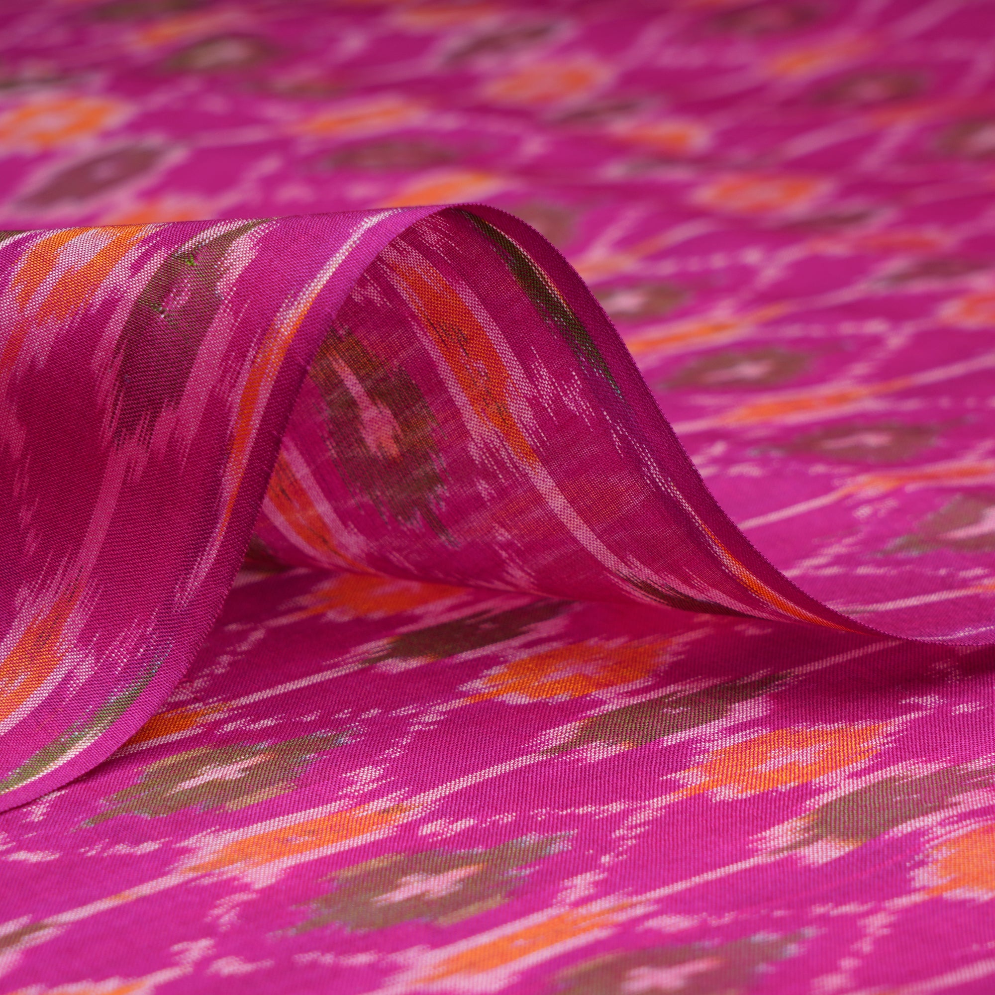 Rani Pink Handwoven Pure Silk-Cotton (Sico) Ikat Fabric