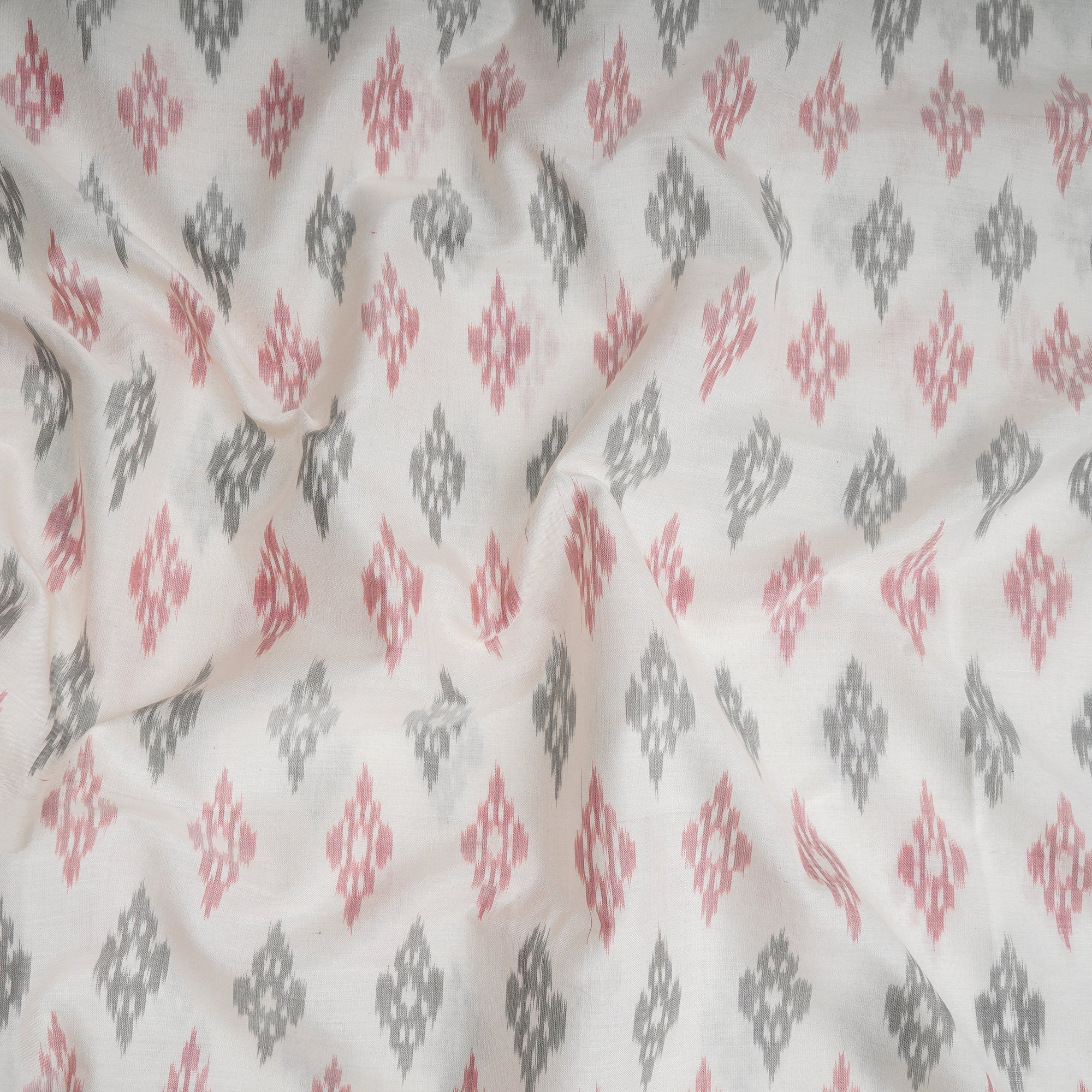 Off-White Handwoven Pure Silk-Cotton (Sico) Ikat Fabric