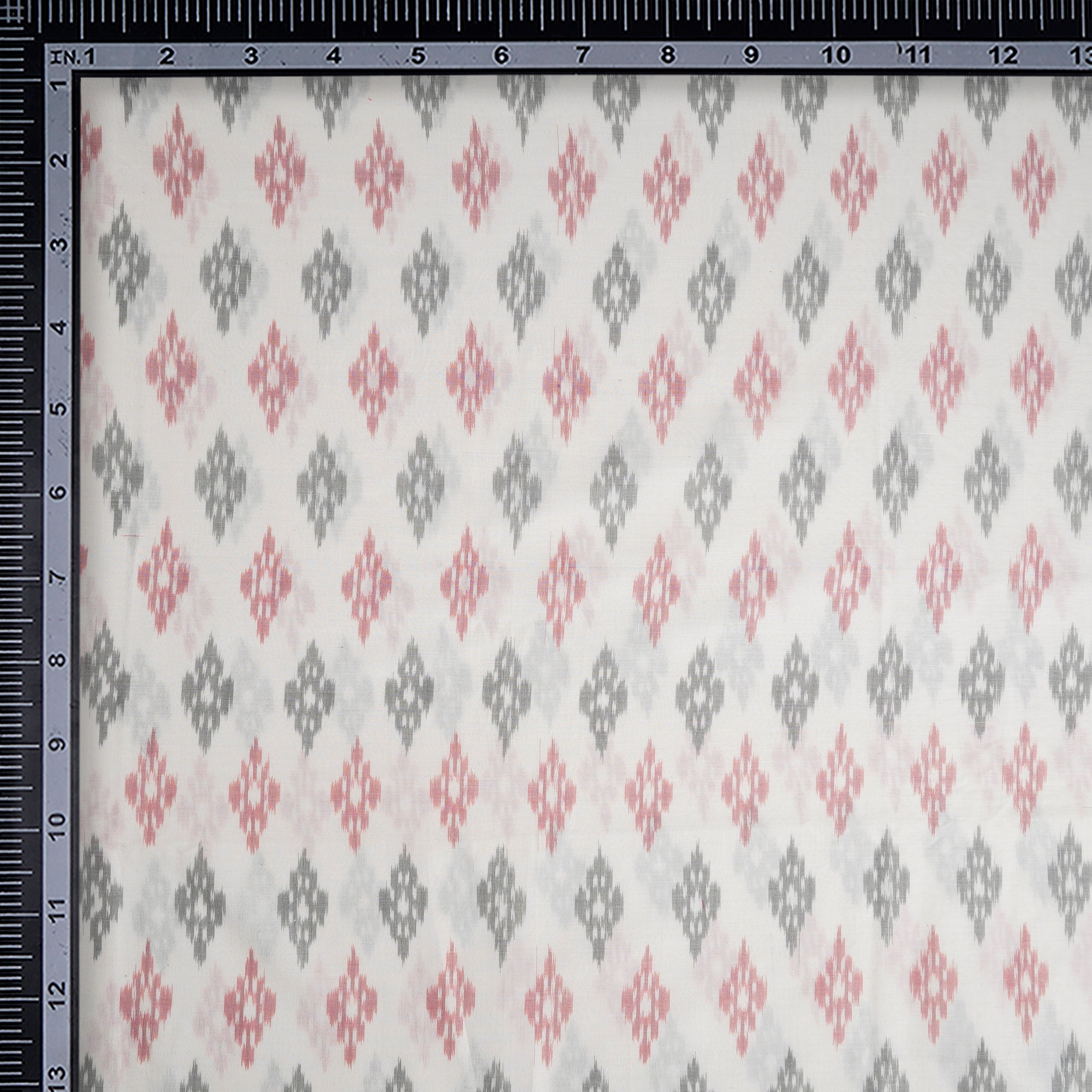 Off-White Handwoven Pure Silk-Cotton (Sico) Ikat Fabric