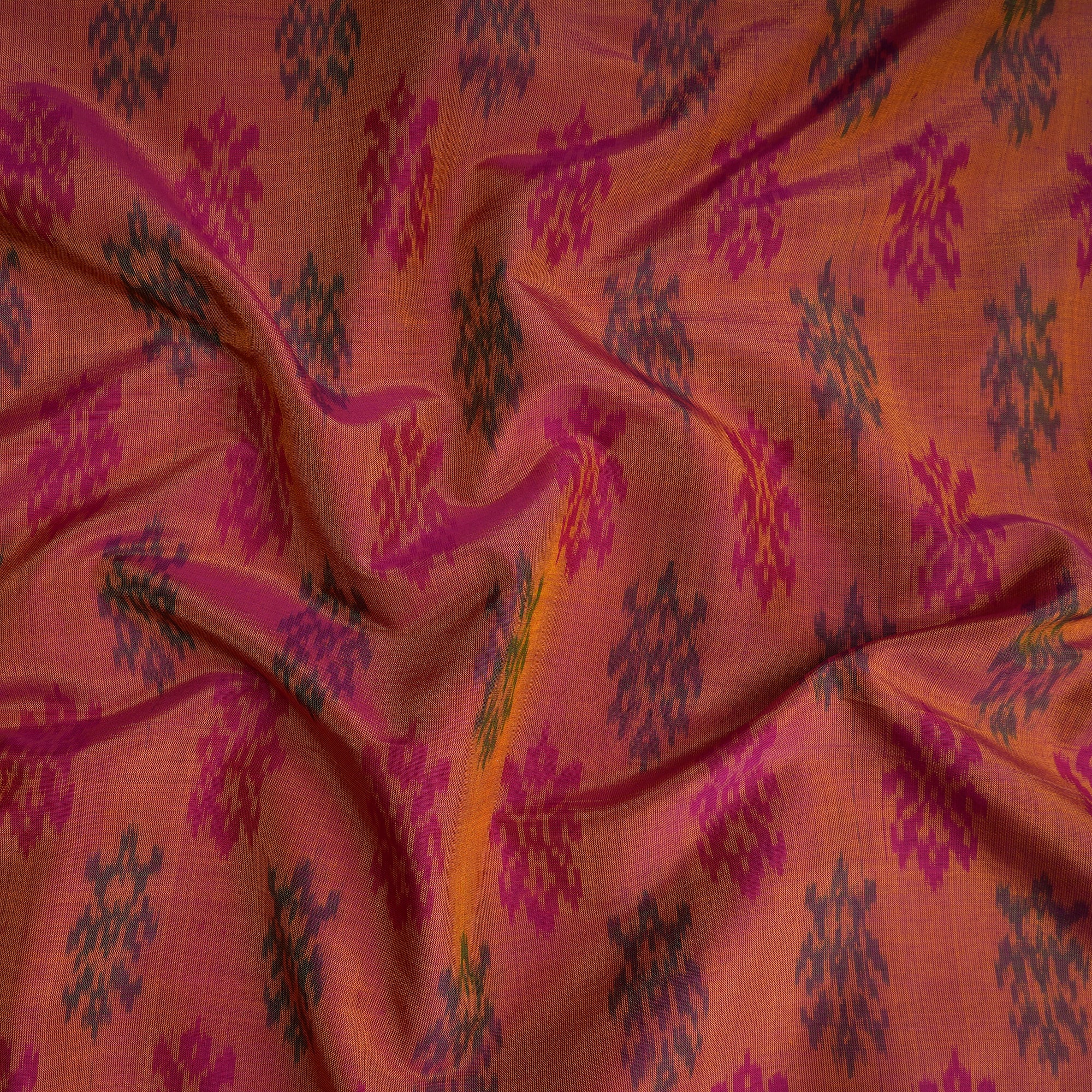 Tomato Cream Handwoven Pure Silk-Cotton (Sico) Ikat Fabric