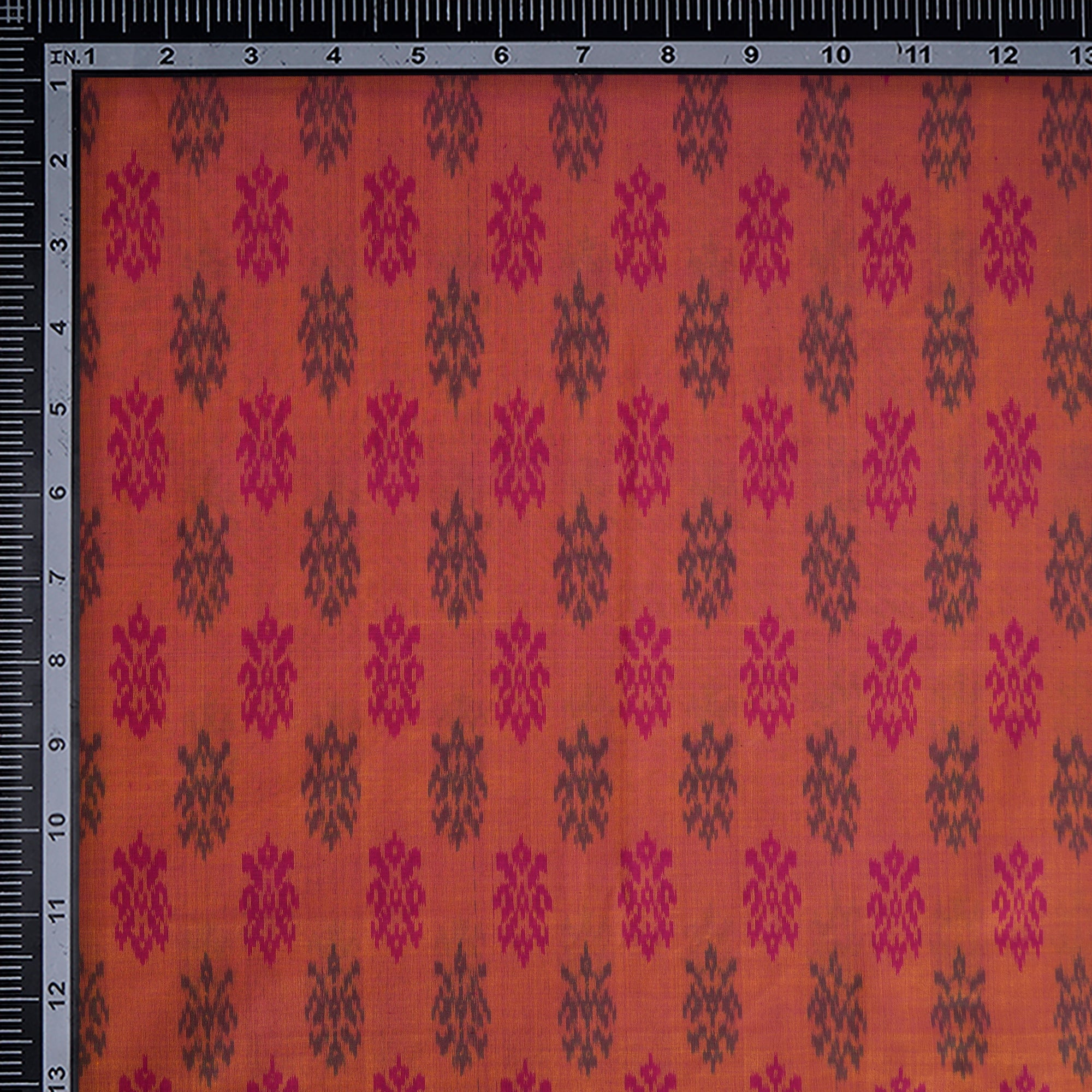 Tomato Cream Handwoven Pure Silk-Cotton (Sico) Ikat Fabric