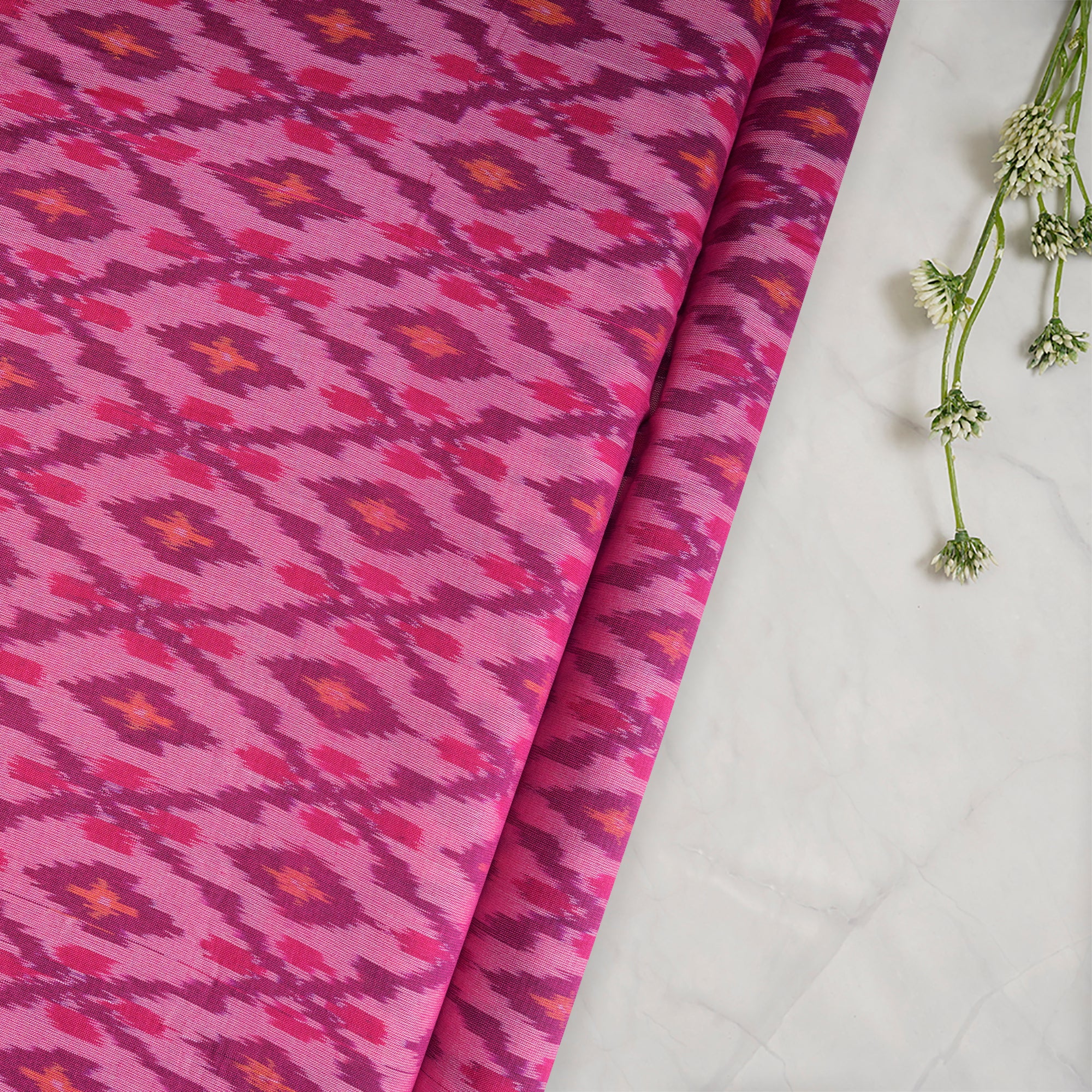 Light Pink Handwoven Pure Silk-Cotton (Sico) Ikat Fabric