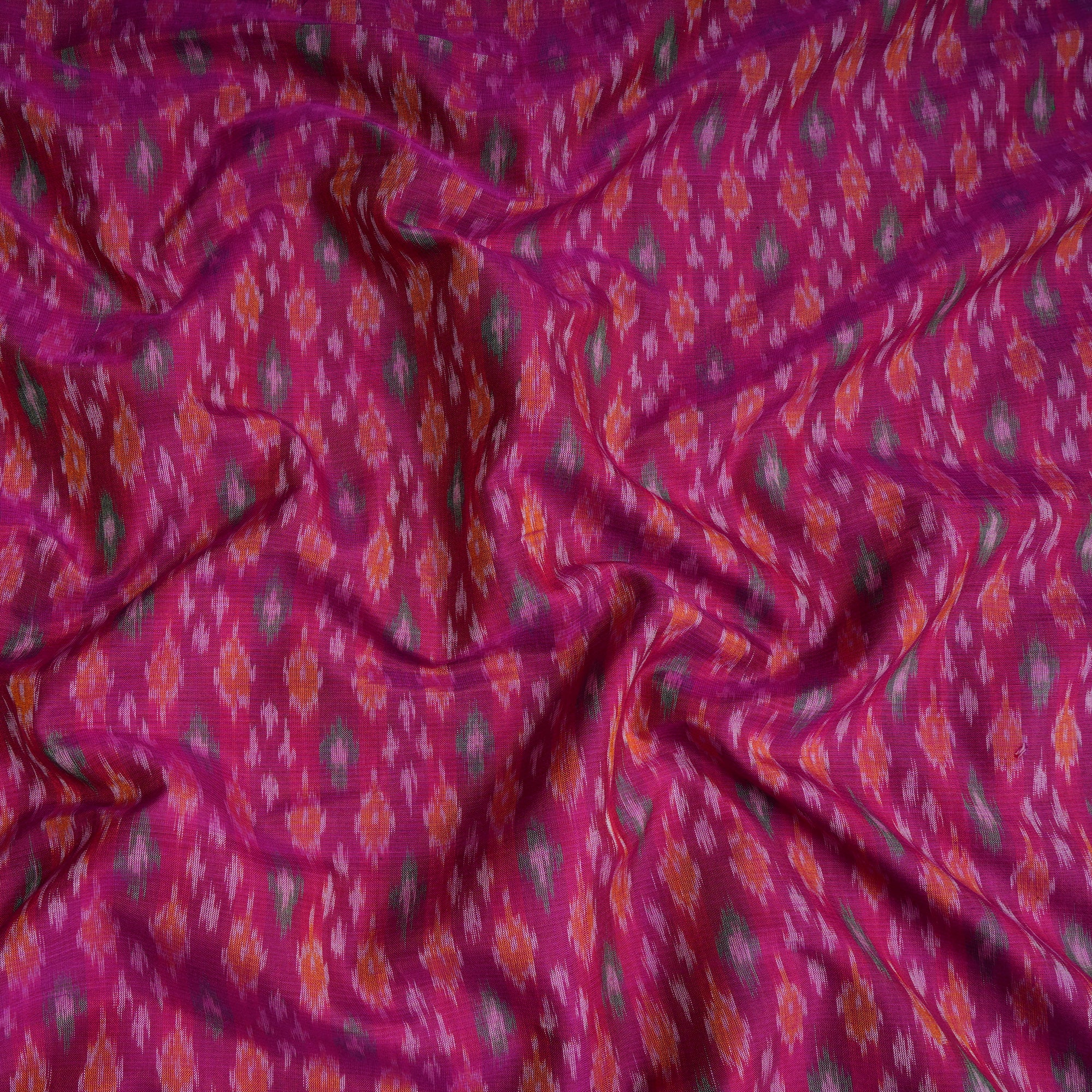 Dark Pink Handwoven Pure Silk-Cotton (Sico) Ikat Fabric