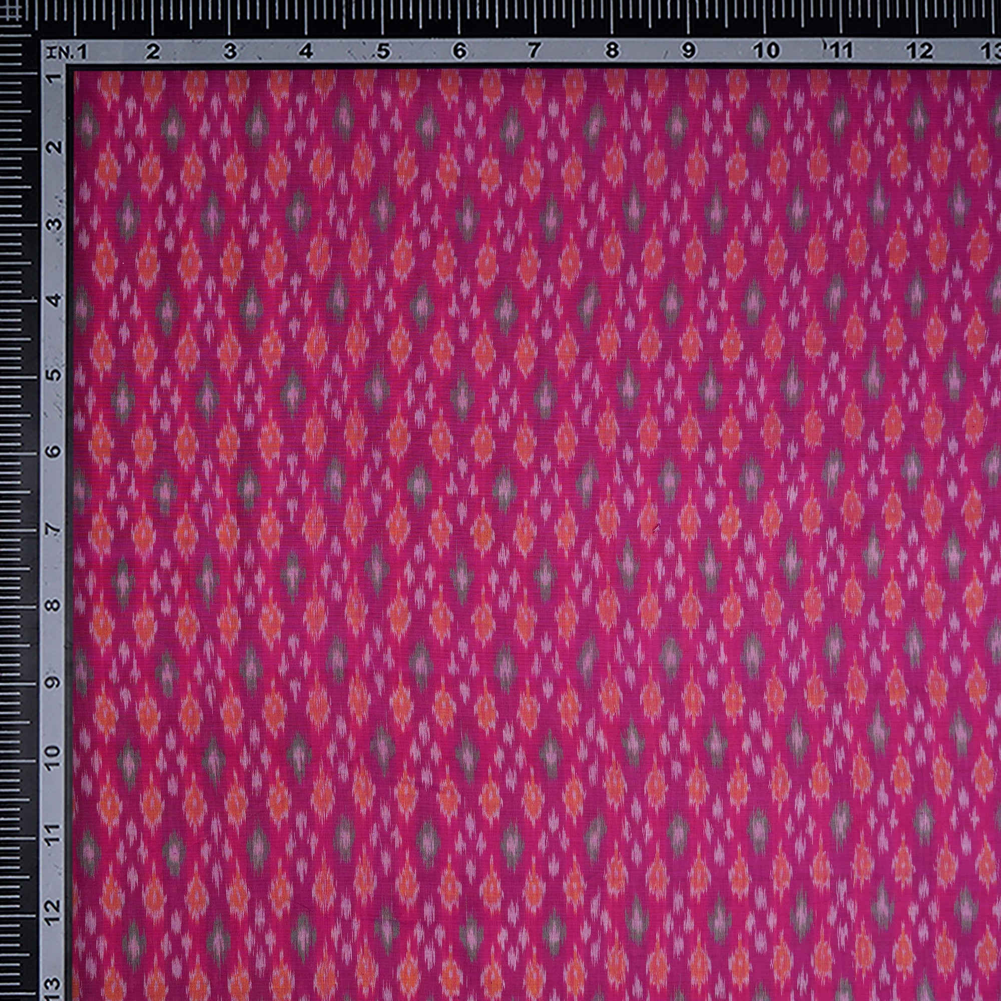 Dark Pink Handwoven Pure Silk-Cotton (Sico) Ikat Fabric