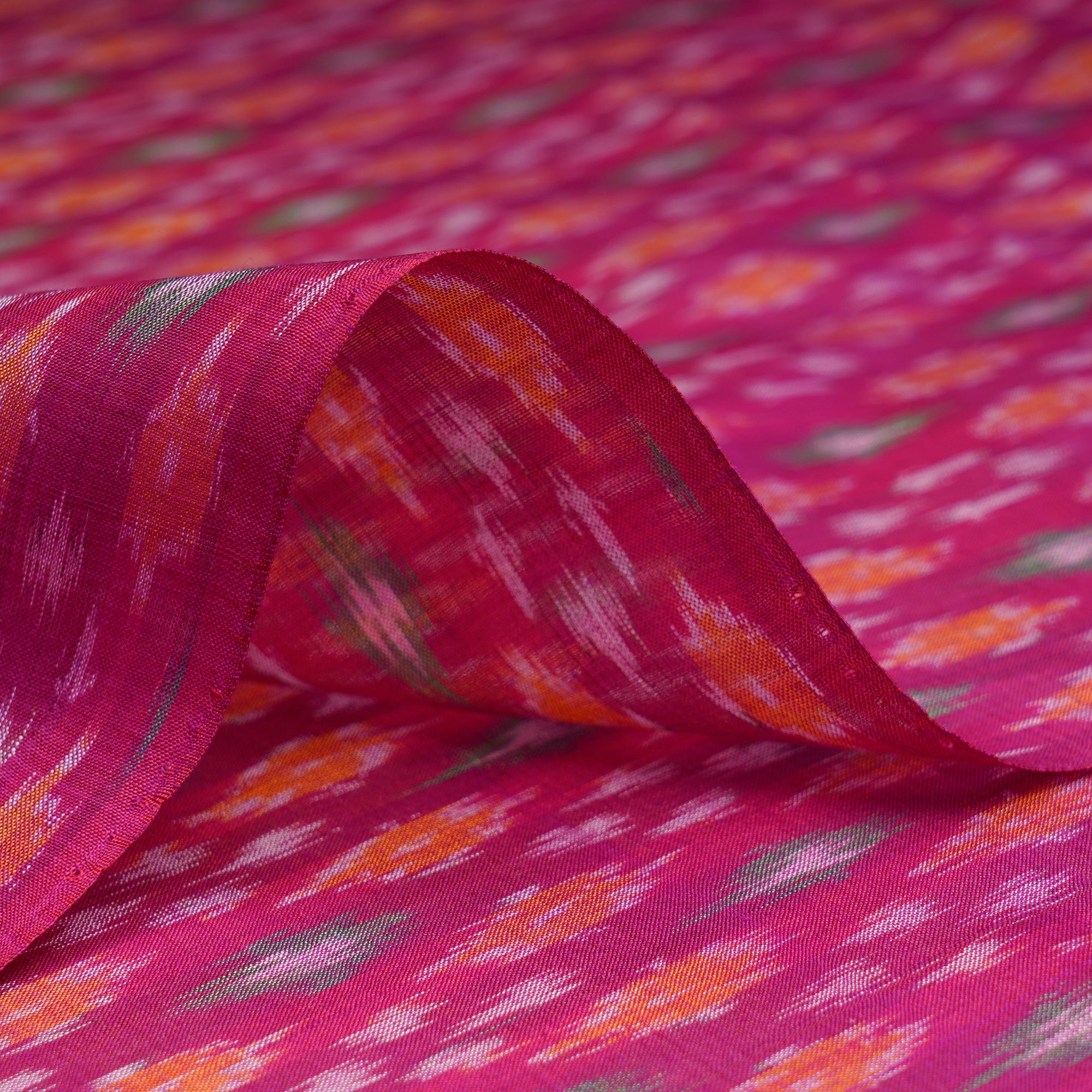 Dark Pink Handwoven Pure Silk-Cotton (Sico) Ikat Fabric