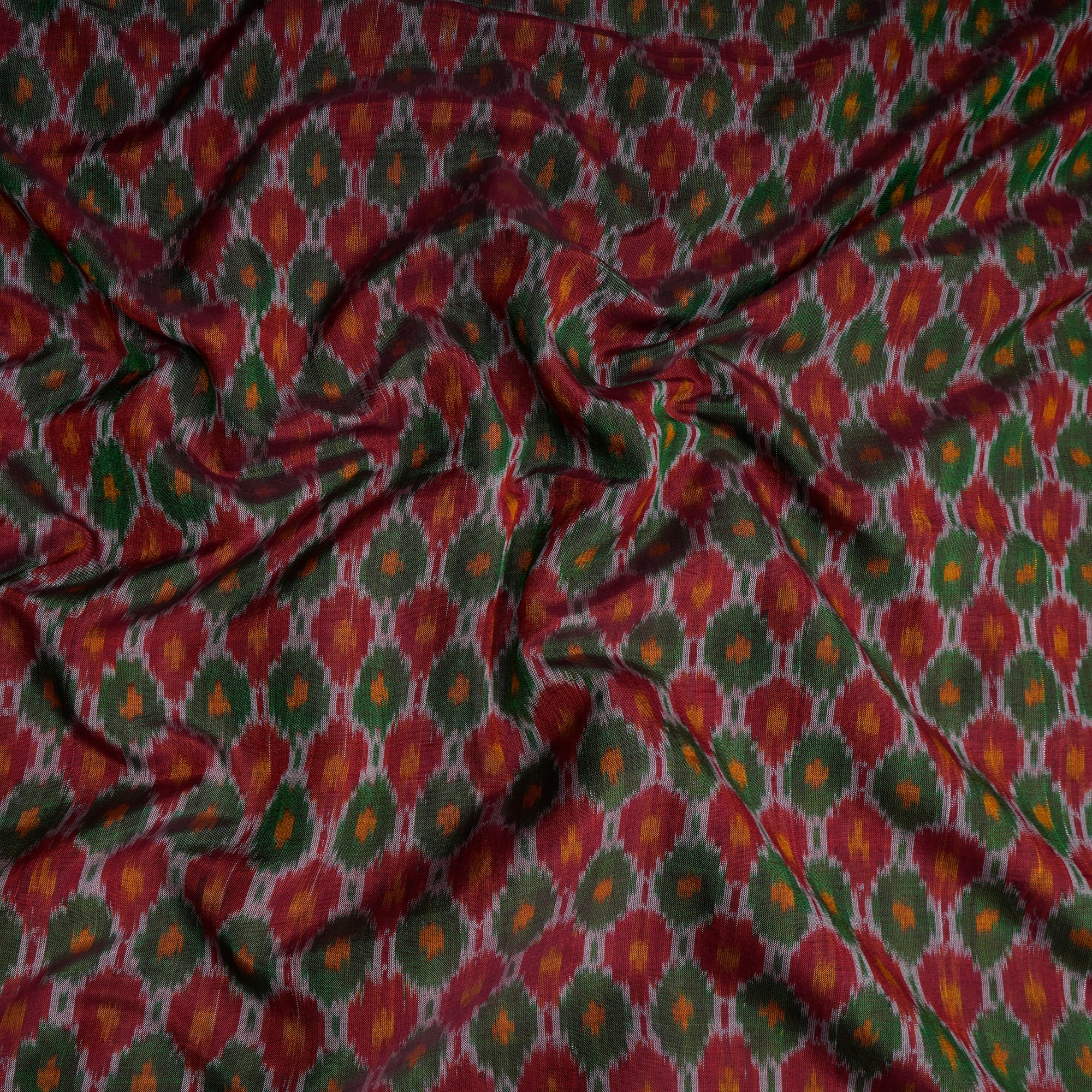 Green Handwoven Pure Silk-Cotton (Sico) Ikat Fabric