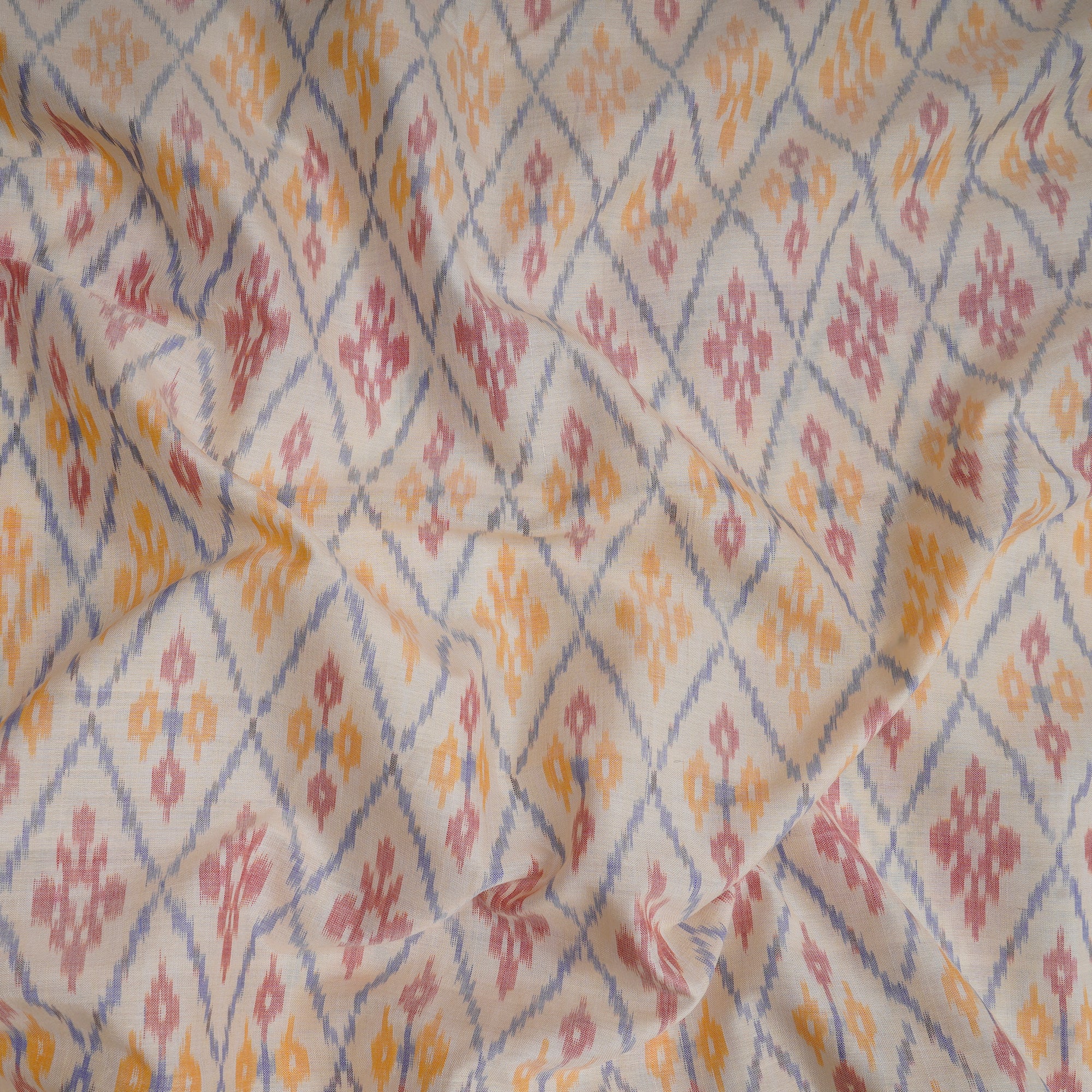 Off-White Handwoven Pure Silk-Cotton (Sico) Ikat Fabric