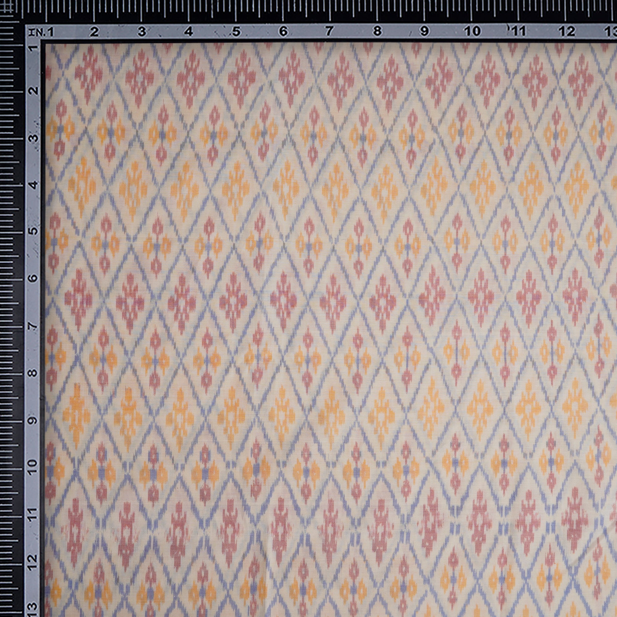 Off-White Handwoven Pure Silk-Cotton (Sico) Ikat Fabric