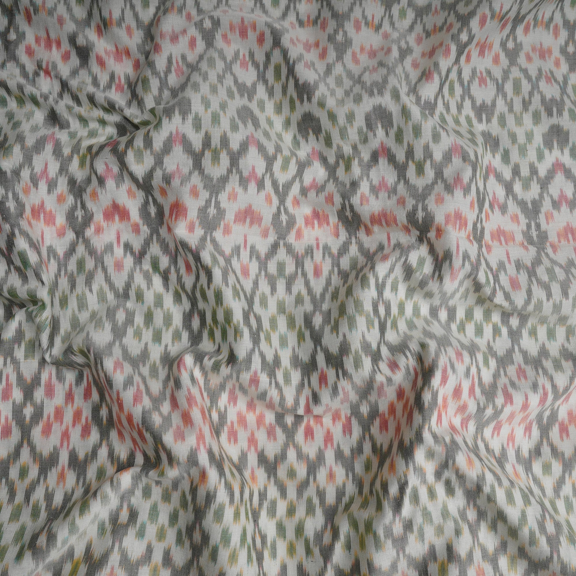 Off-White Handwoven Pure Silk-Cotton (Sico) Ikat Fabric