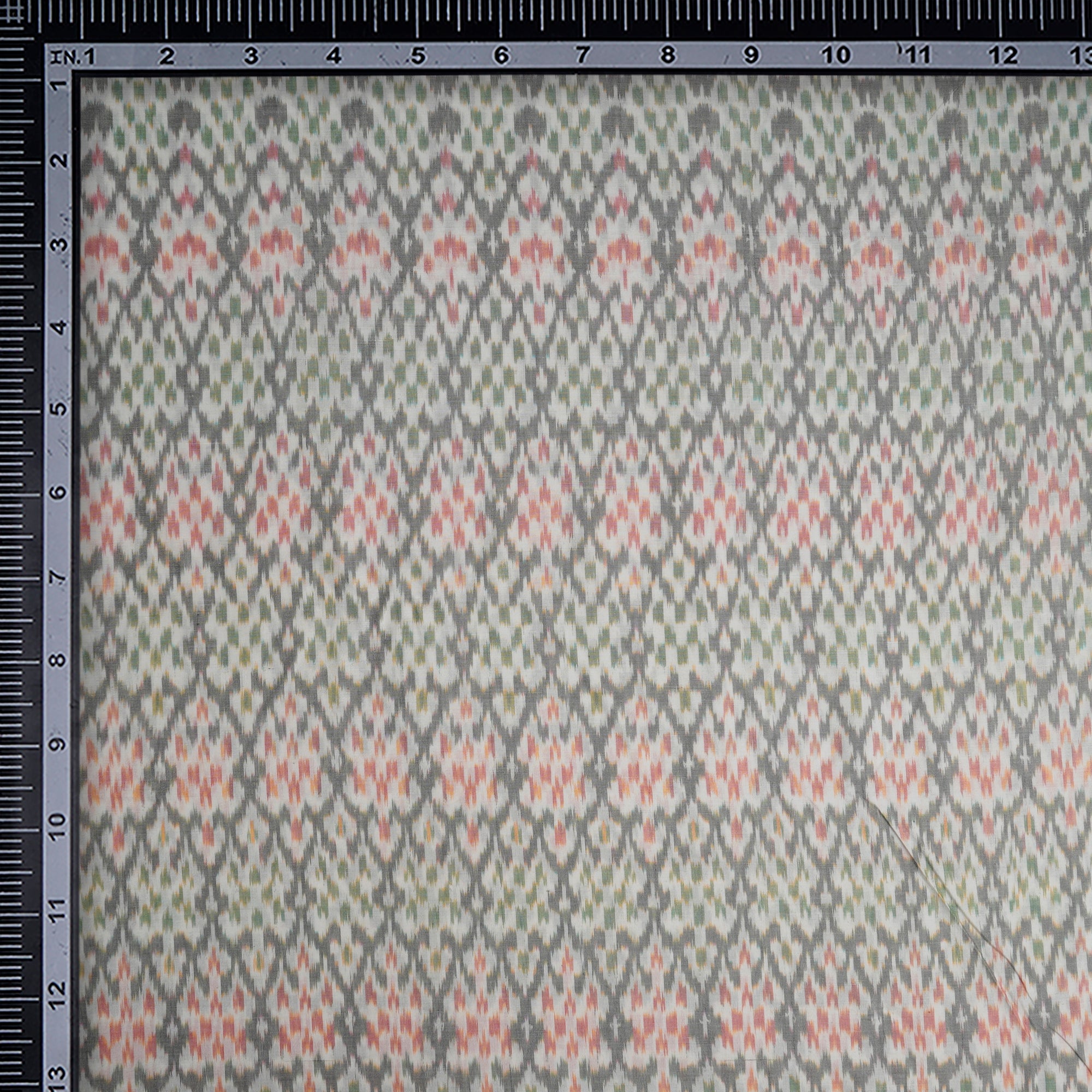 Off-White Handwoven Pure Silk-Cotton (Sico) Ikat Fabric