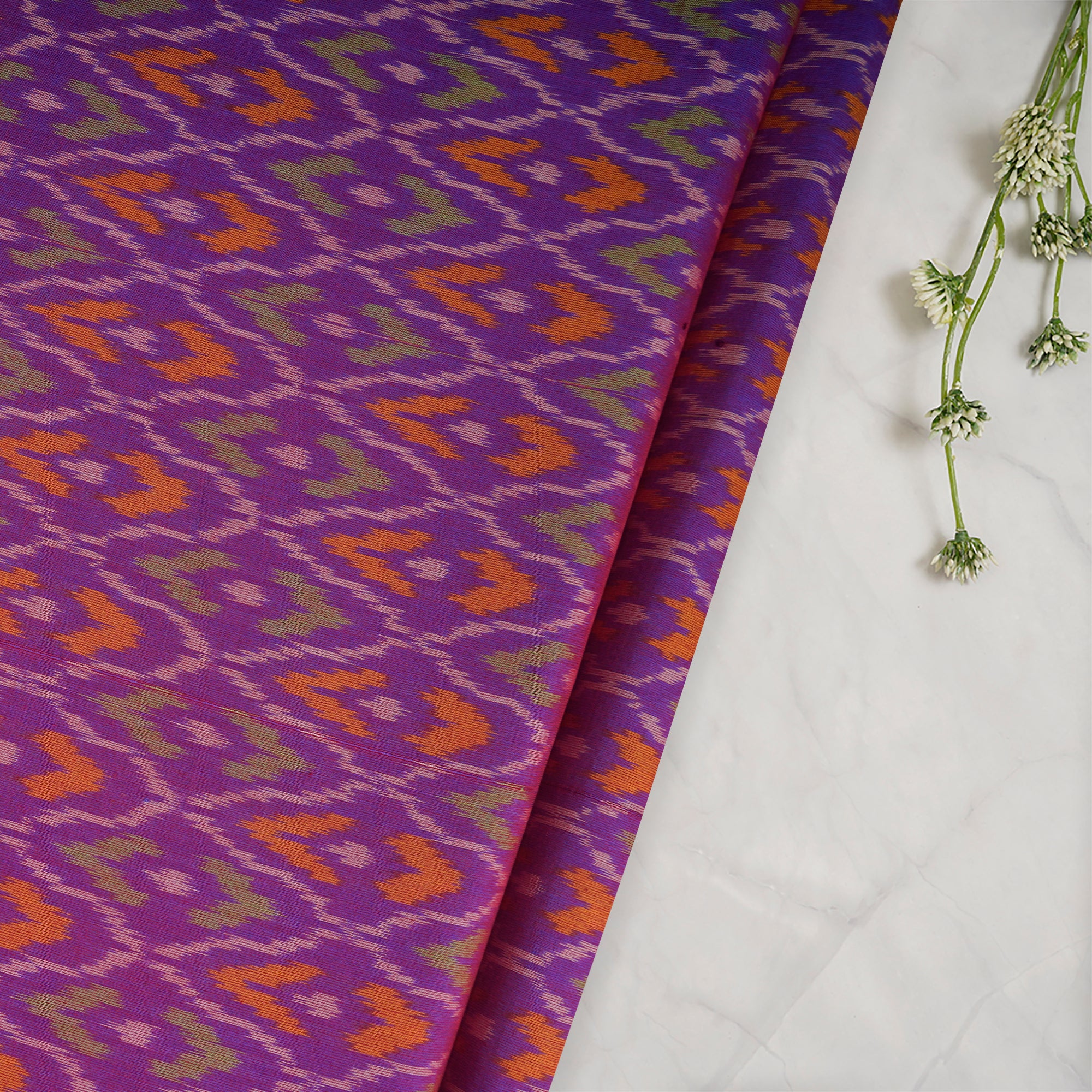 Purple Handwoven Pure Silk-Cotton (Sico) Ikat Fabric