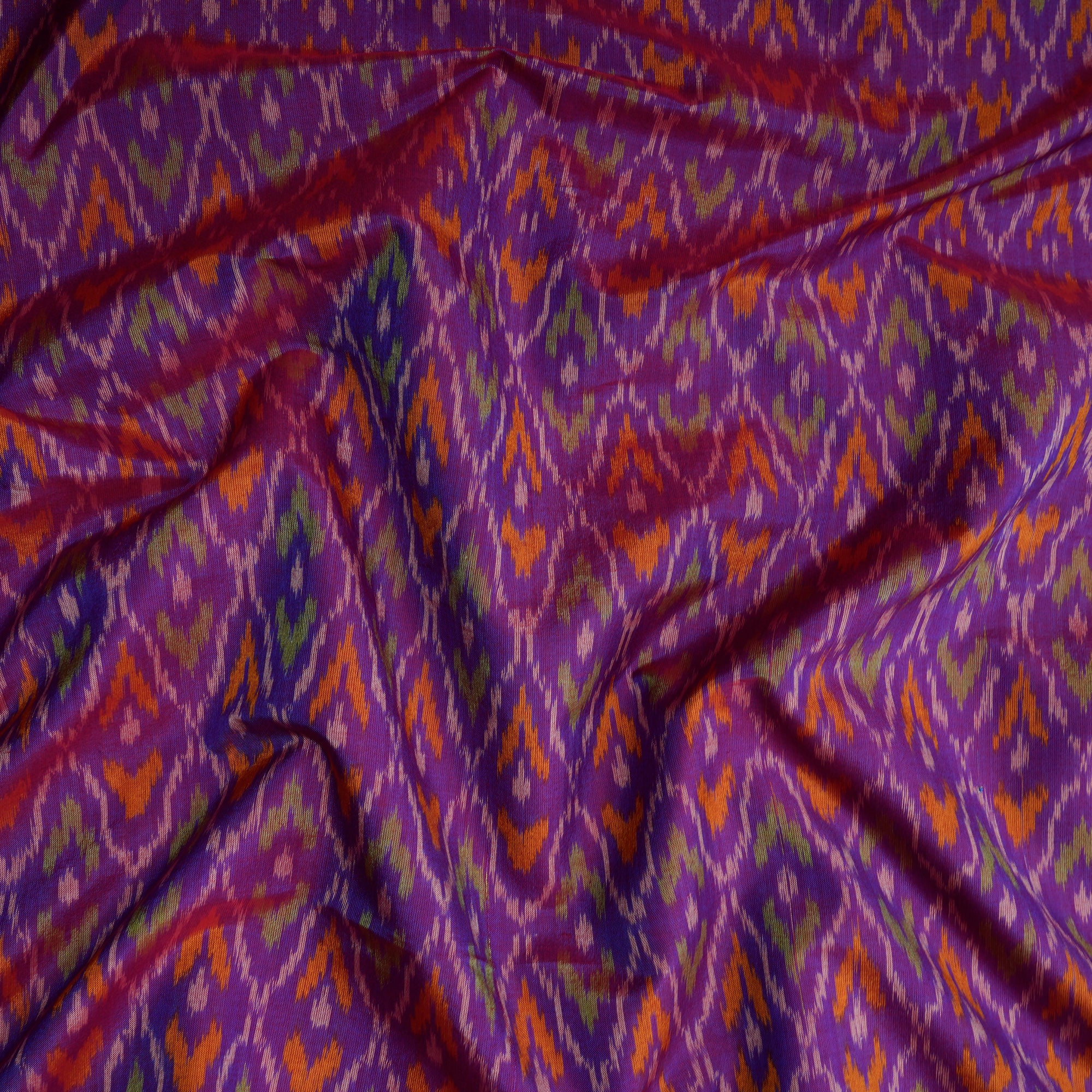 Purple Handwoven Pure Silk-Cotton (Sico) Ikat Fabric