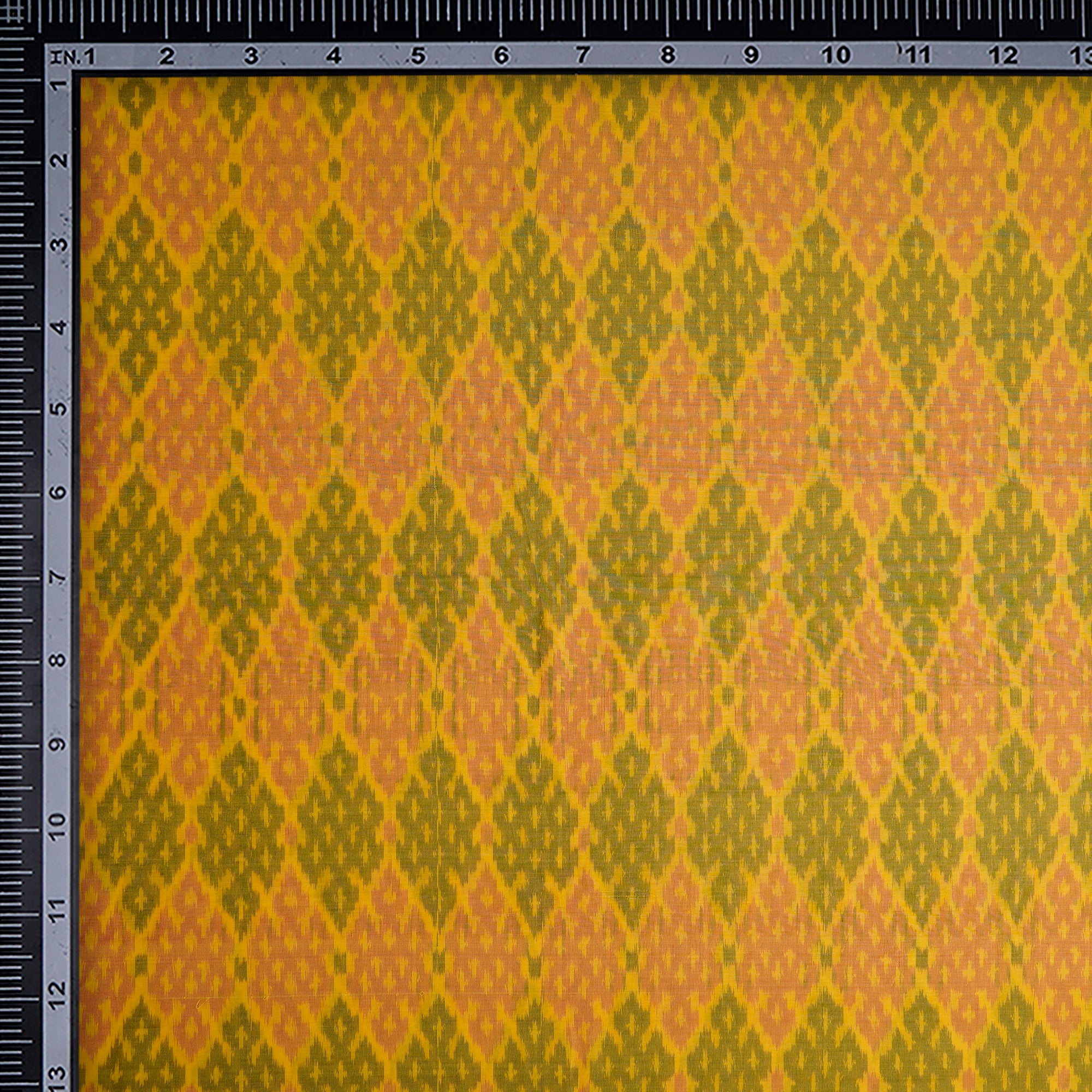 Yellow Handwoven Pure Silk-Cotton (Sico) Ikat Fabric