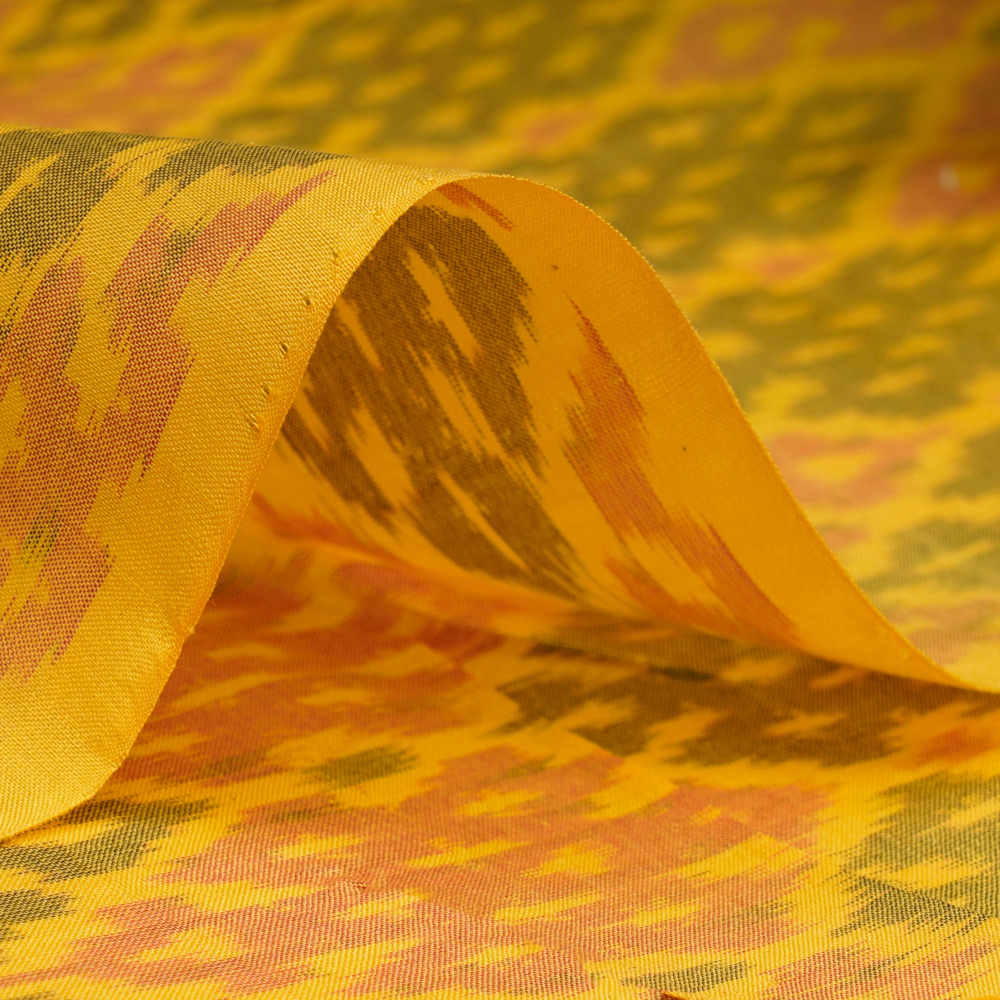 Yellow Handwoven Pure Silk-Cotton (Sico) Ikat Fabric