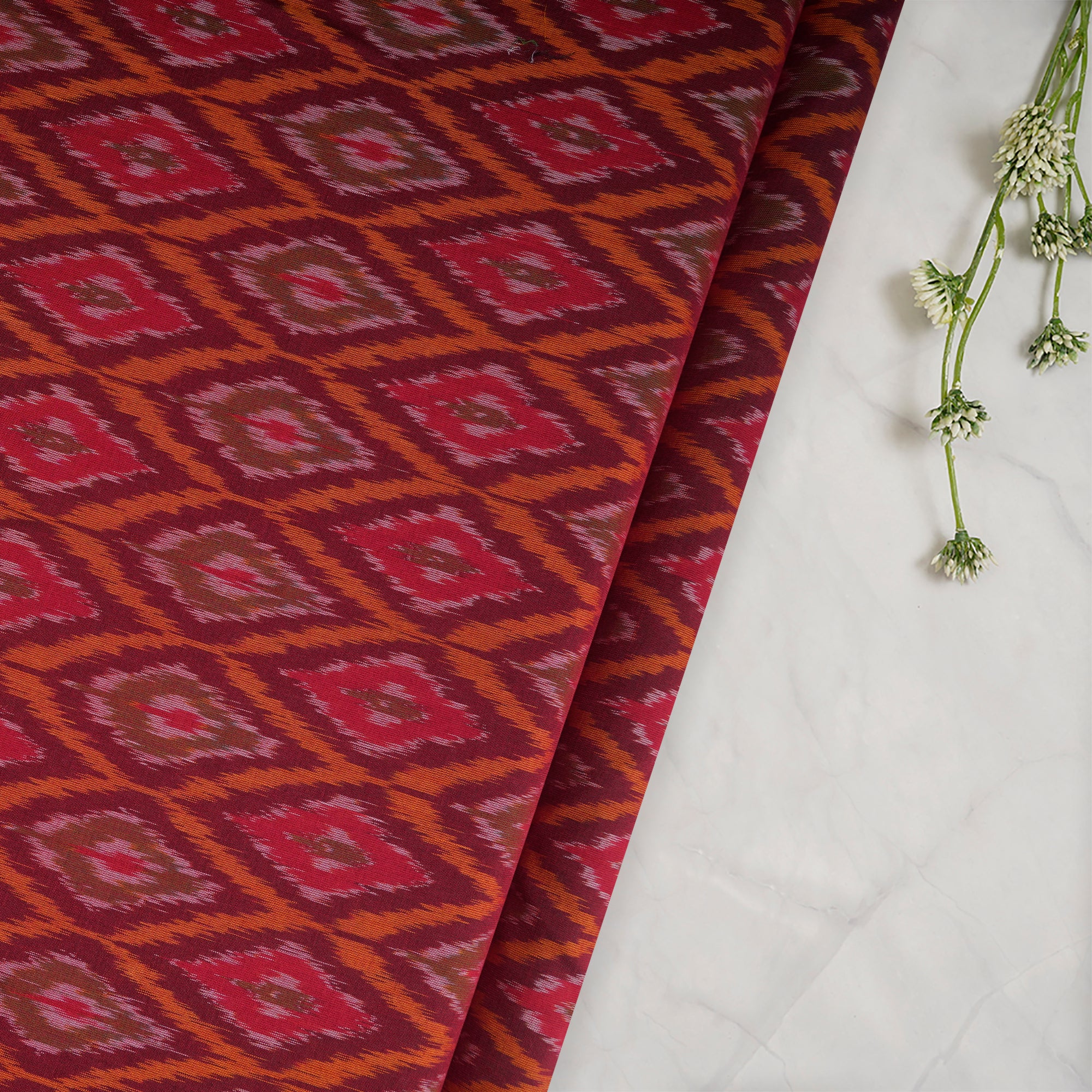 Deep Brown Handwoven Pure Silk-Cotton (Sico) Ikat Fabric