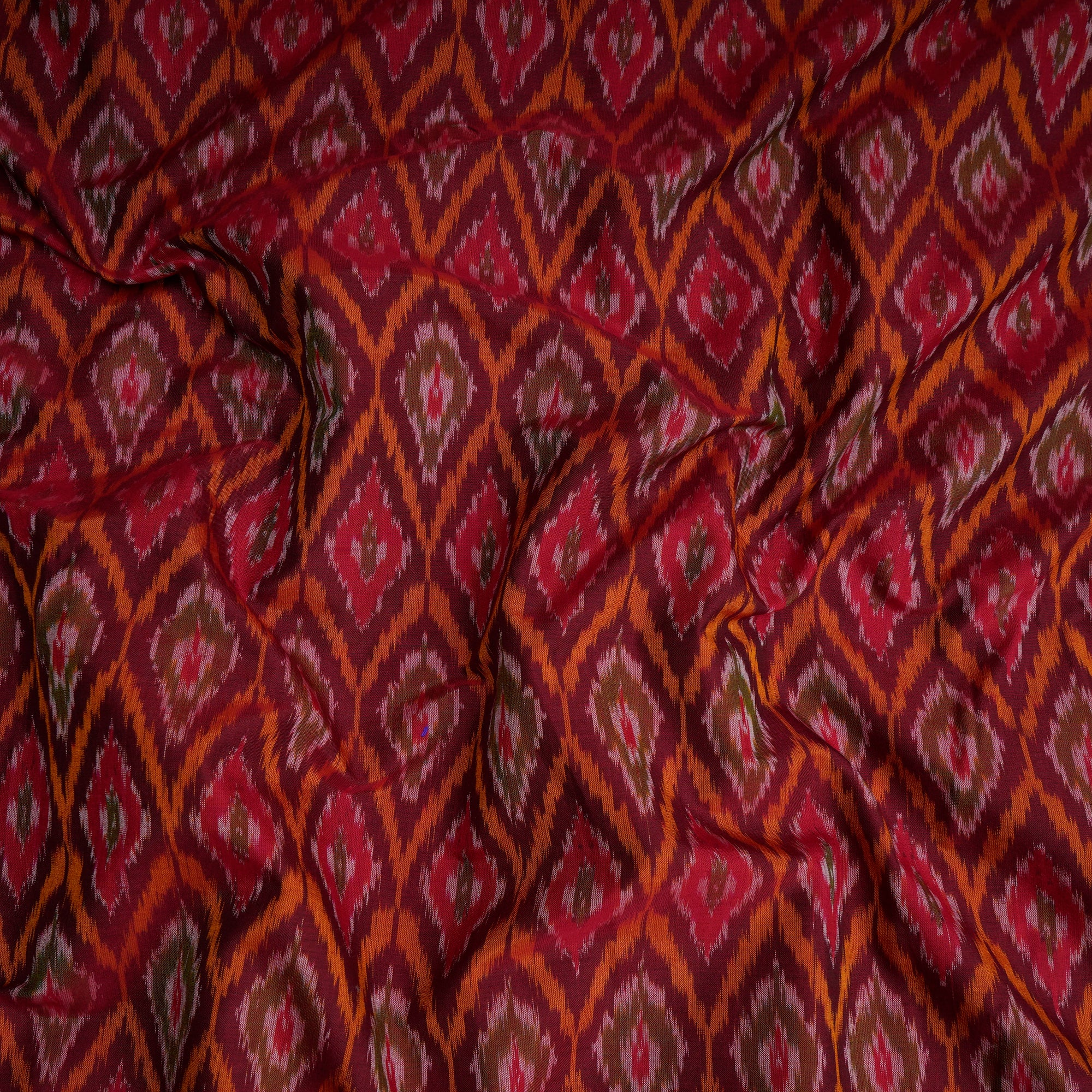 Deep Brown Handwoven Pure Silk-Cotton (Sico) Ikat Fabric