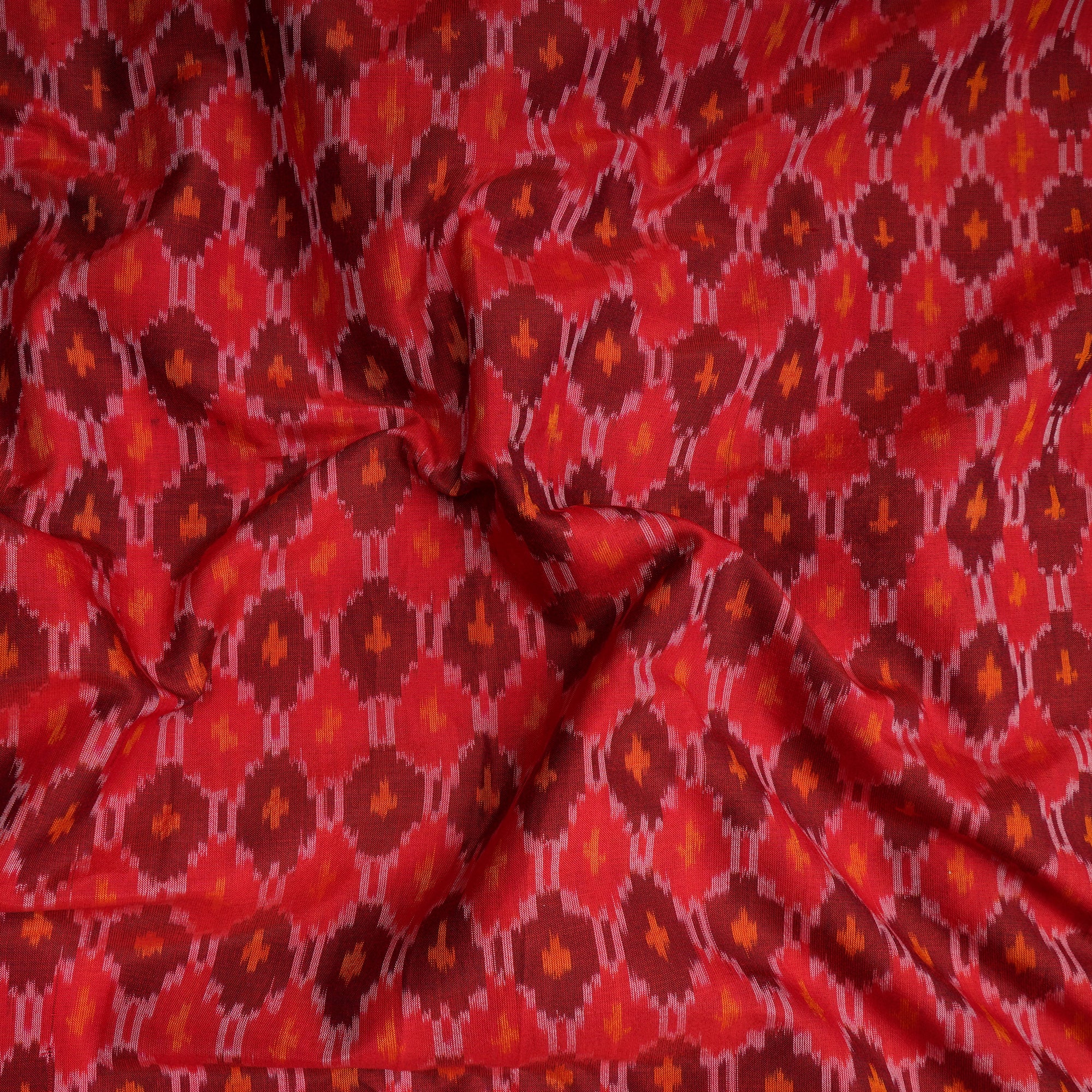 Red Handwoven Pure Silk-Cotton (Sico) Ikat Fabric