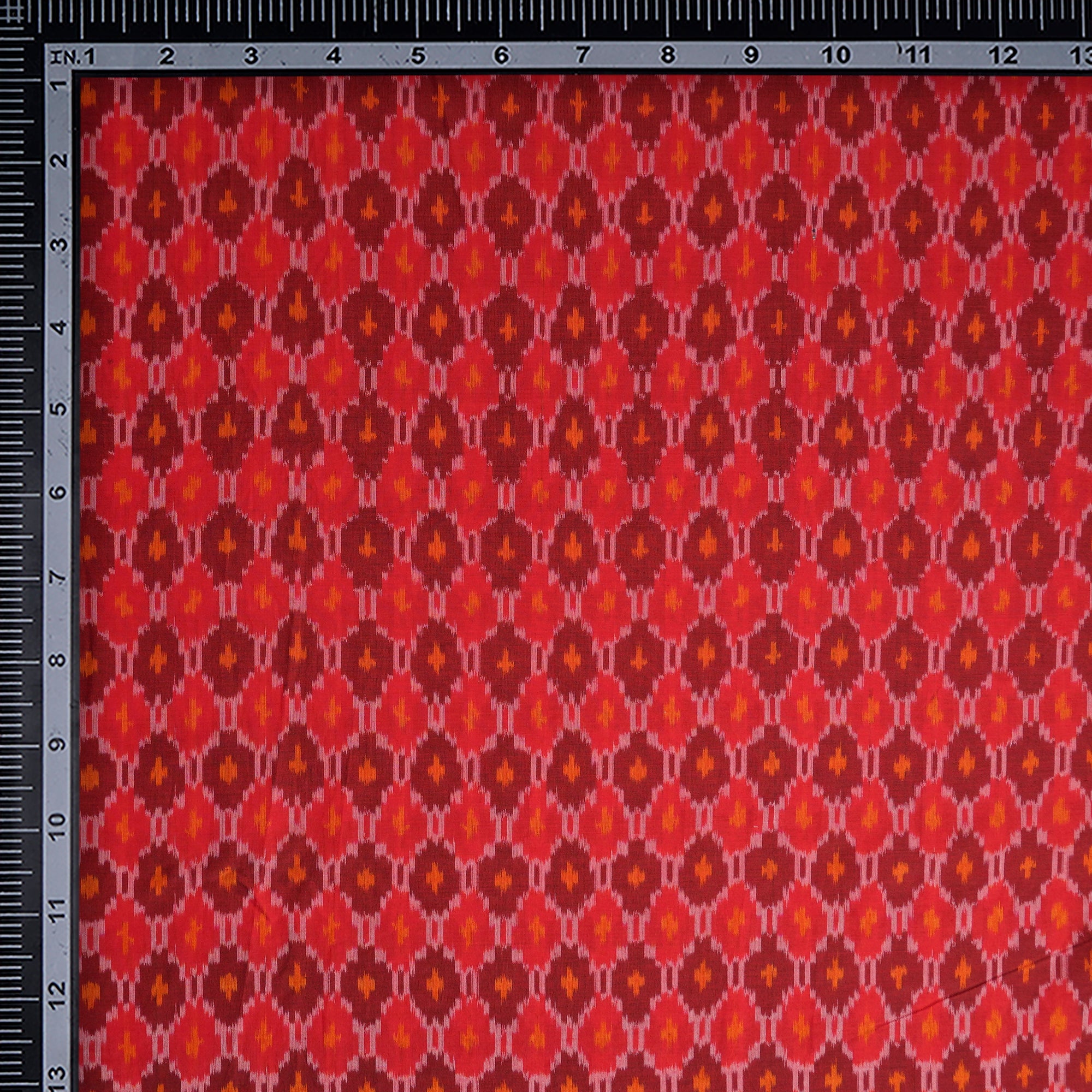 Red Handwoven Pure Silk-Cotton (Sico) Ikat Fabric