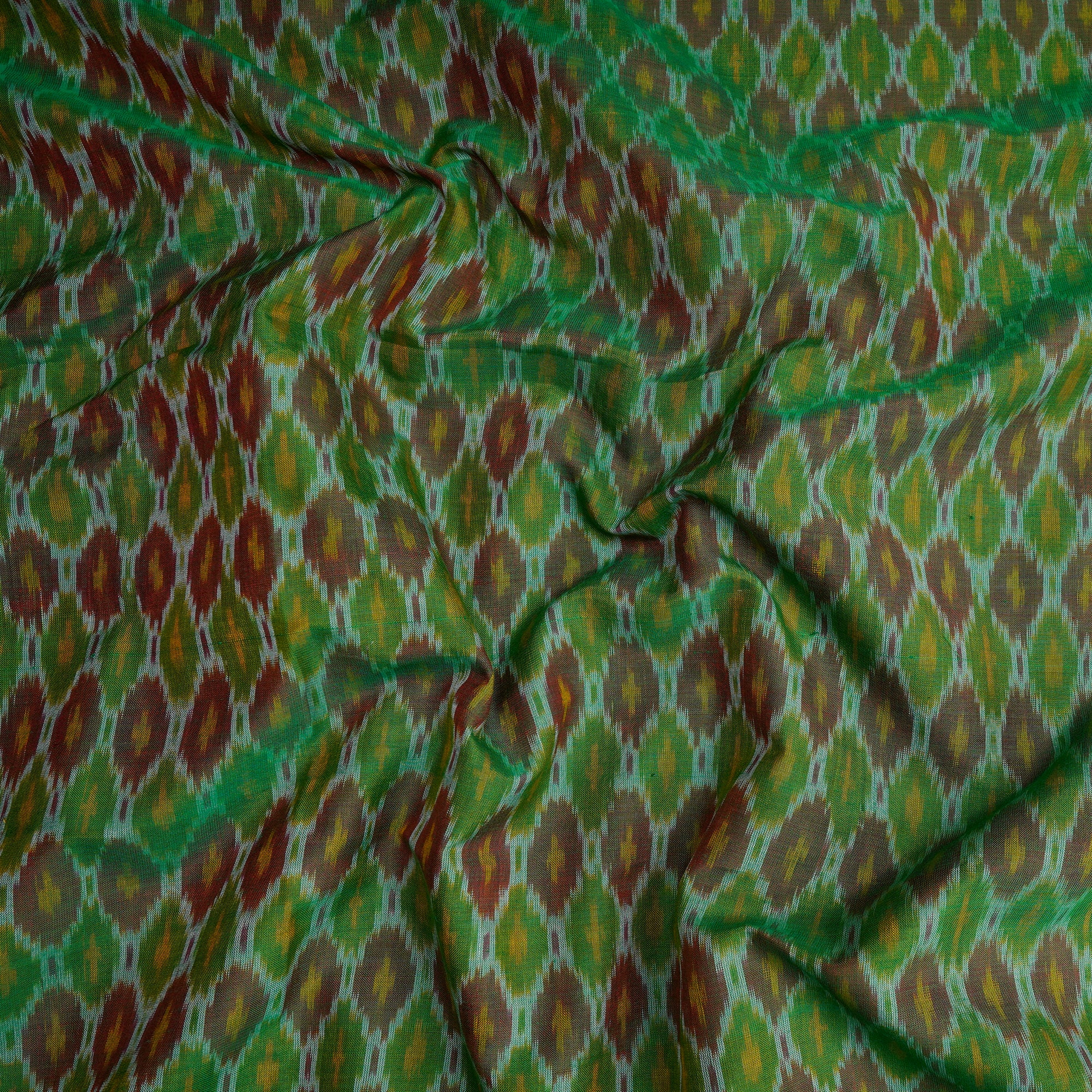 Green Handwoven Pure Silk-Cotton (Sico) Ikat Fabric