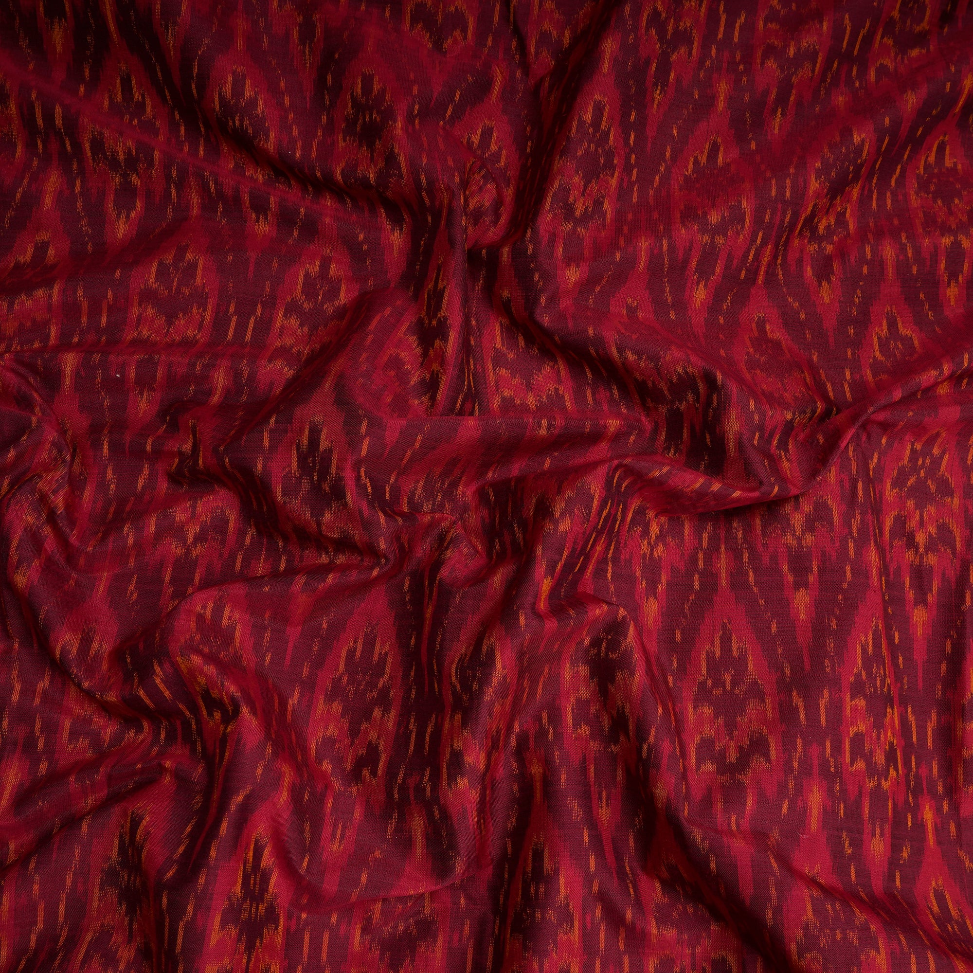 Maroon Handwoven Pure Silk-Cotton (Sico) Ikat Fabric