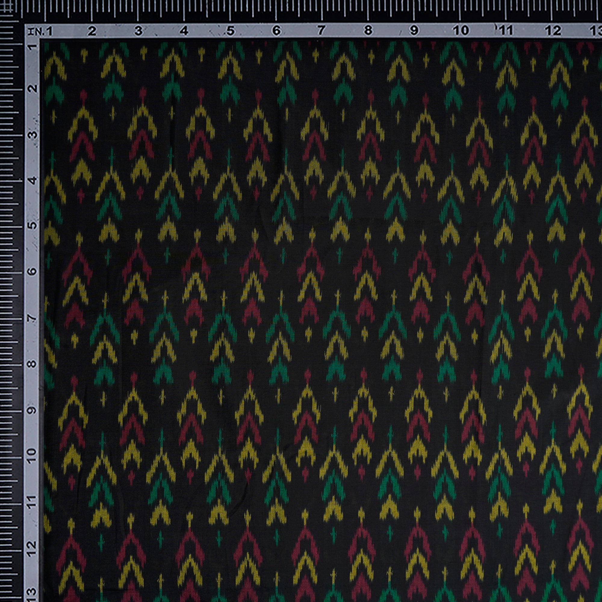 Black Handwoven Pure Silk-Cotton (Sico) Ikat Fabric