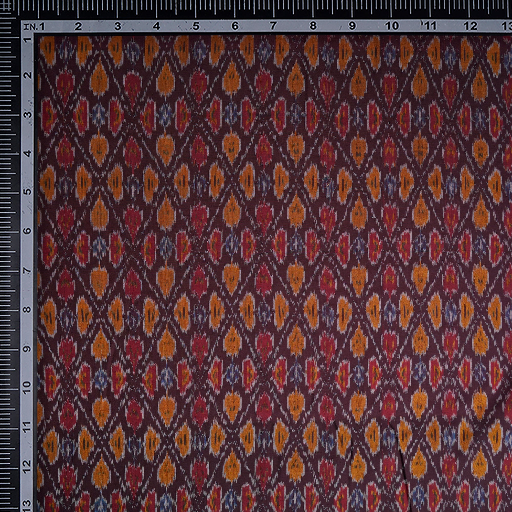 Dark Brown Handwoven Pure Silk-Cotton (Sico) Ikat Fabric