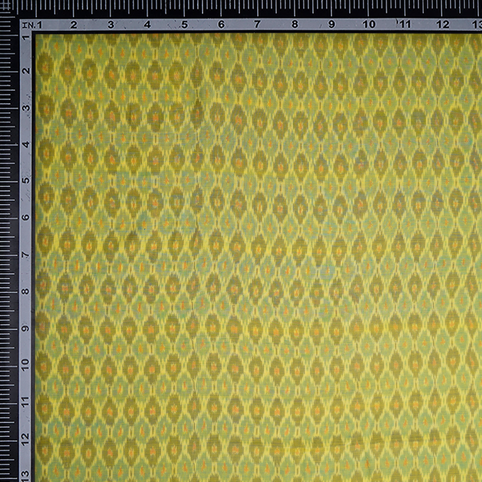 Yellow Handwoven Pure Silk-Cotton (Sico) Ikat Fabric